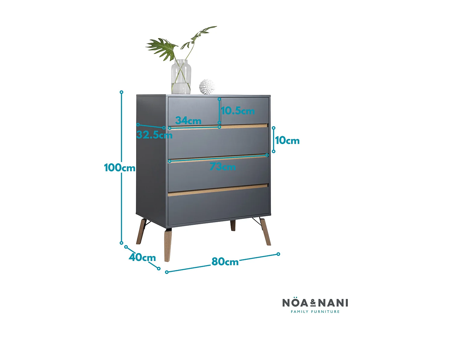 Noa & Nani Otto Chest of Drawers 3+2 Drawer in Silk Grey