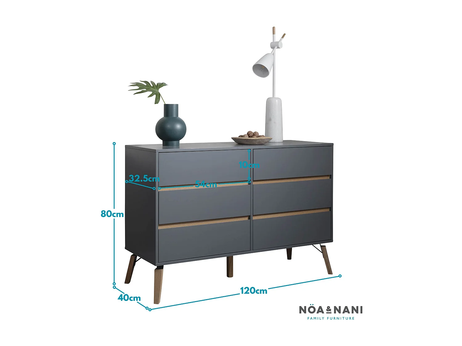 Noa & Nani Otto Chest of Drawers 6 Drawer in Silk Grey