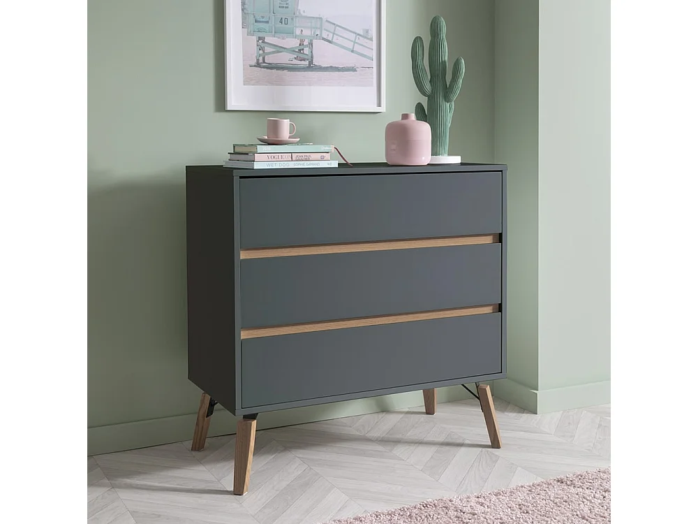 Noa & Nani Otto Chest of Drawers Wide 3 Drawer in Grey