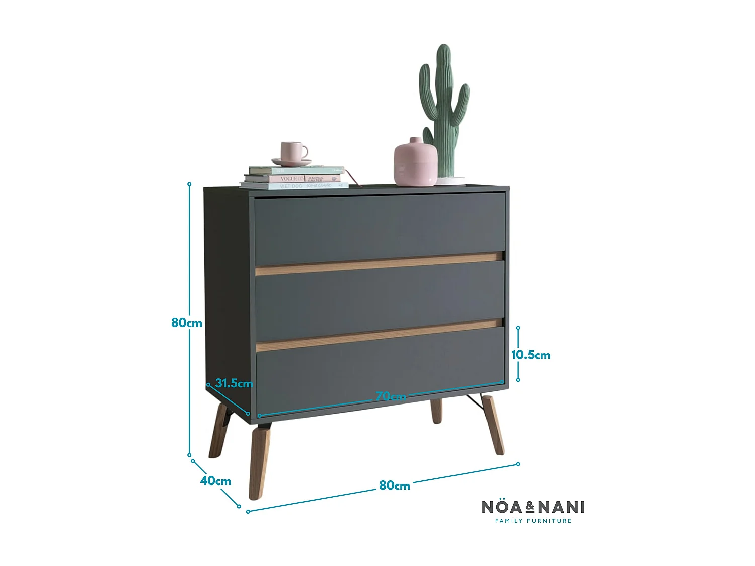 Noa & Nani Otto Chest of Drawers Wide 3 Drawer in Grey
