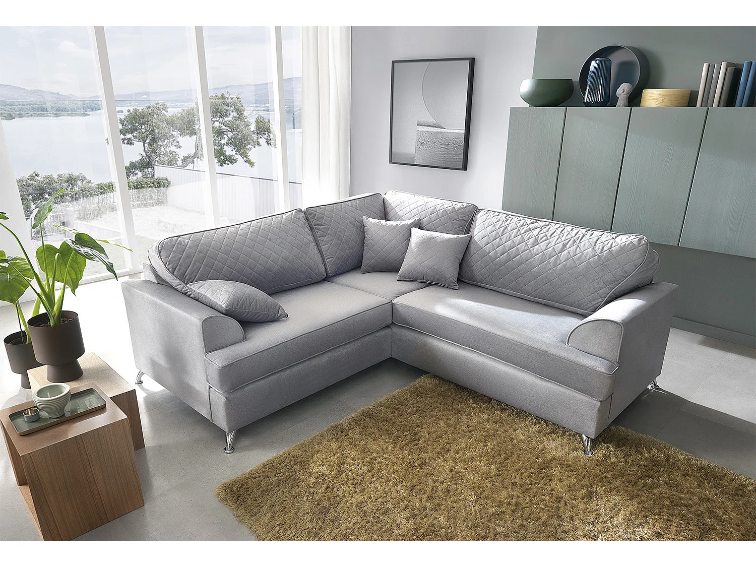 Ferguson Fabric Corner Sofa in Light Grey Velvet