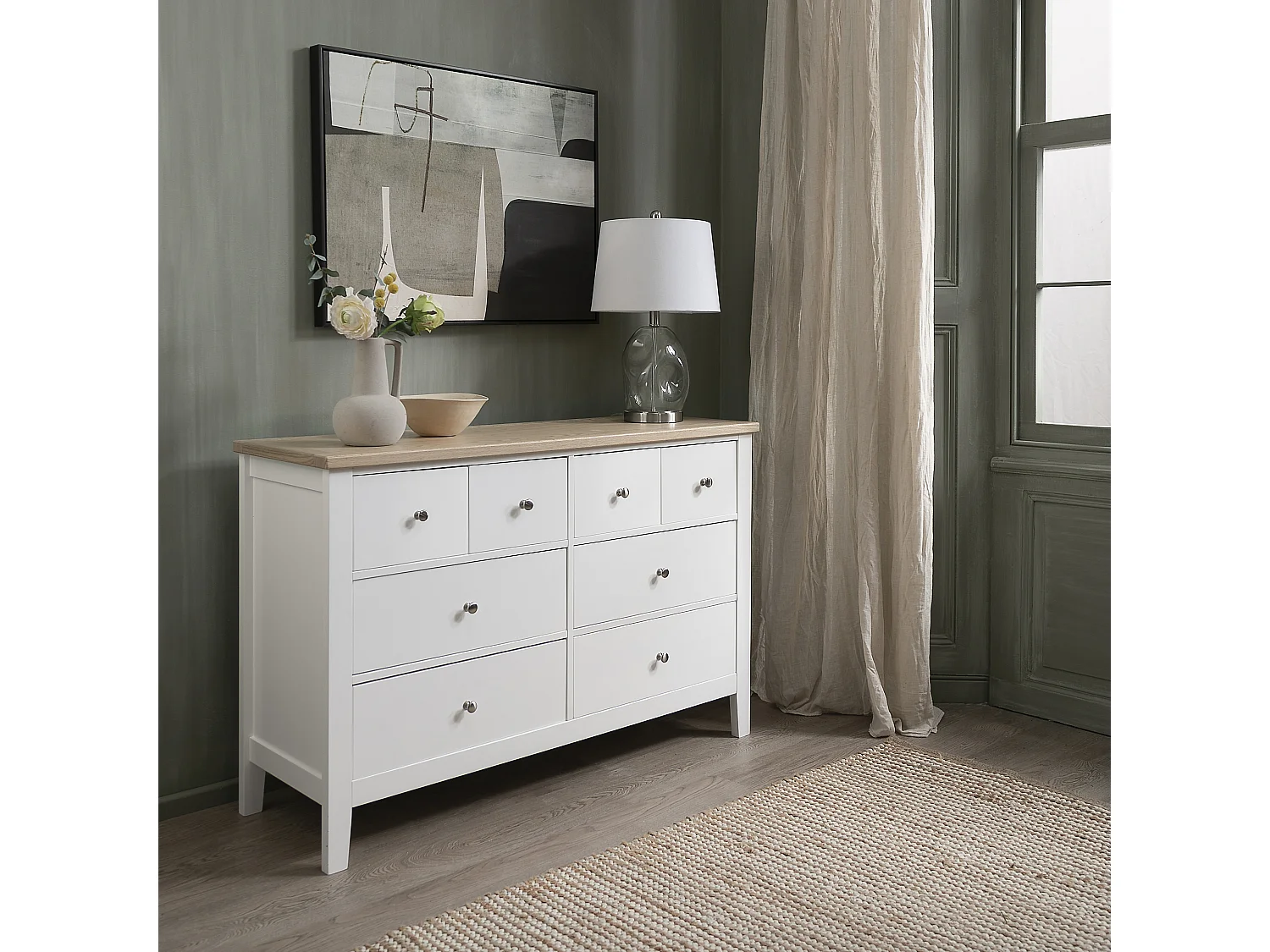 Leines 8 Drawer Chest of Drawers in White & Oak