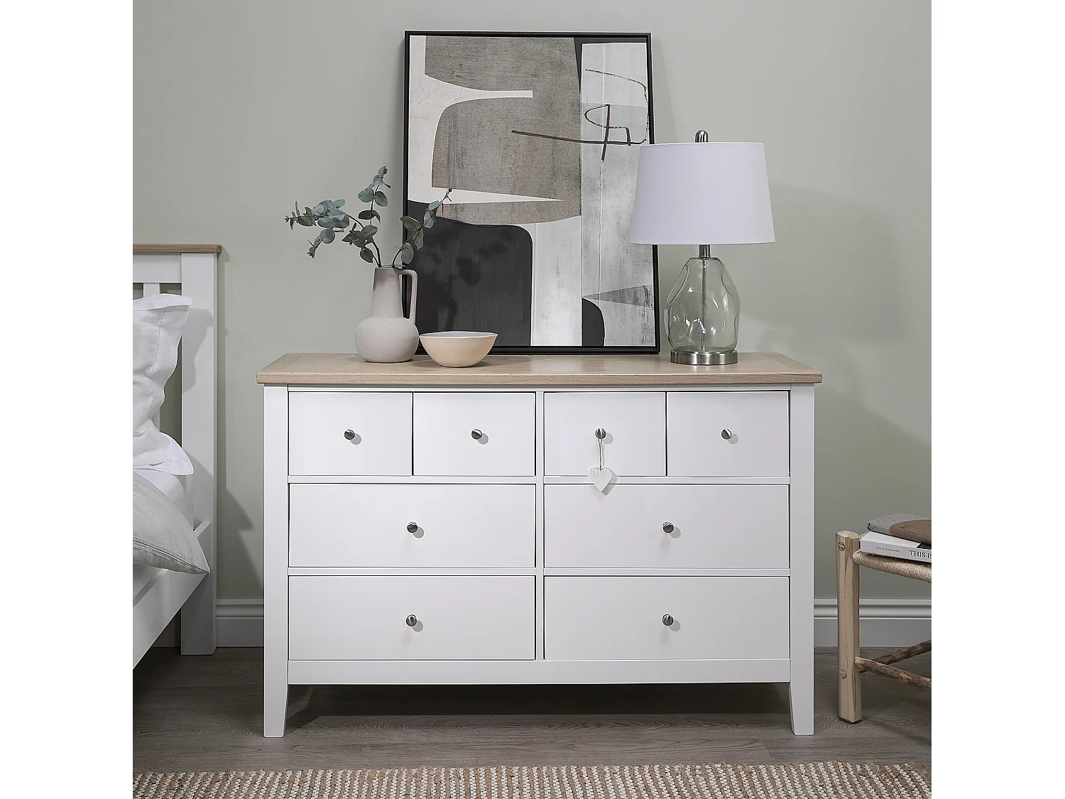 Leines 8 Drawer Chest of Drawers in White & Oak