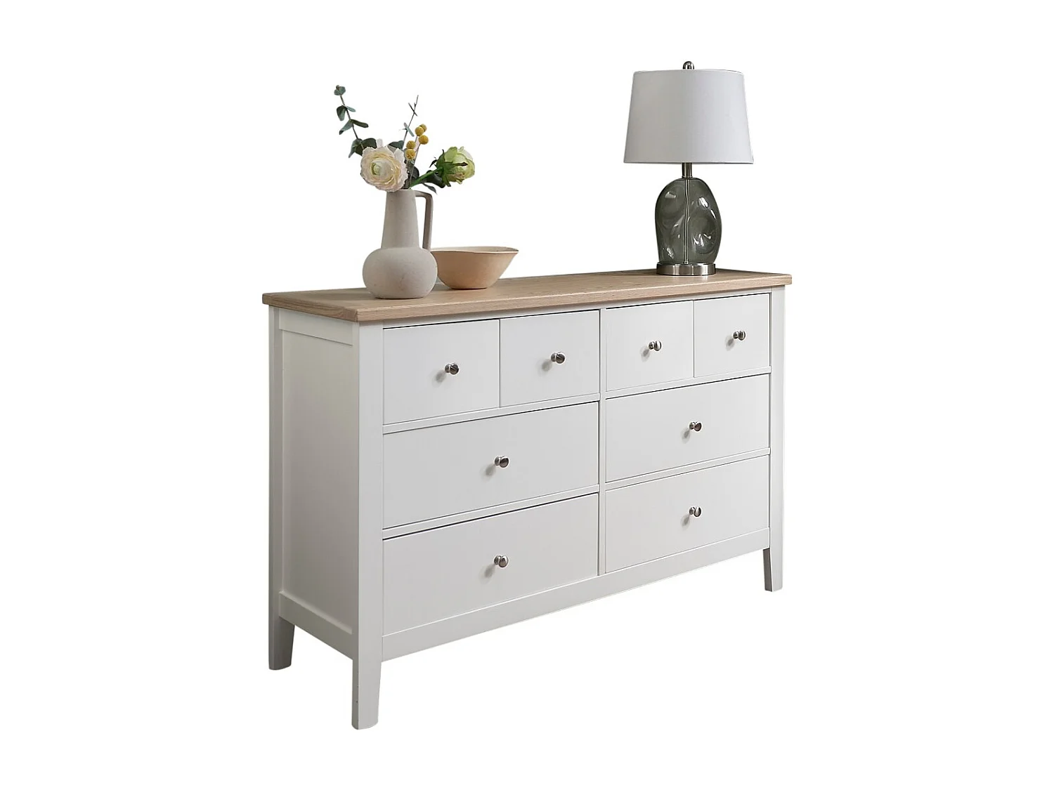 Leines 8 Drawer Chest of Drawers in White & Oak