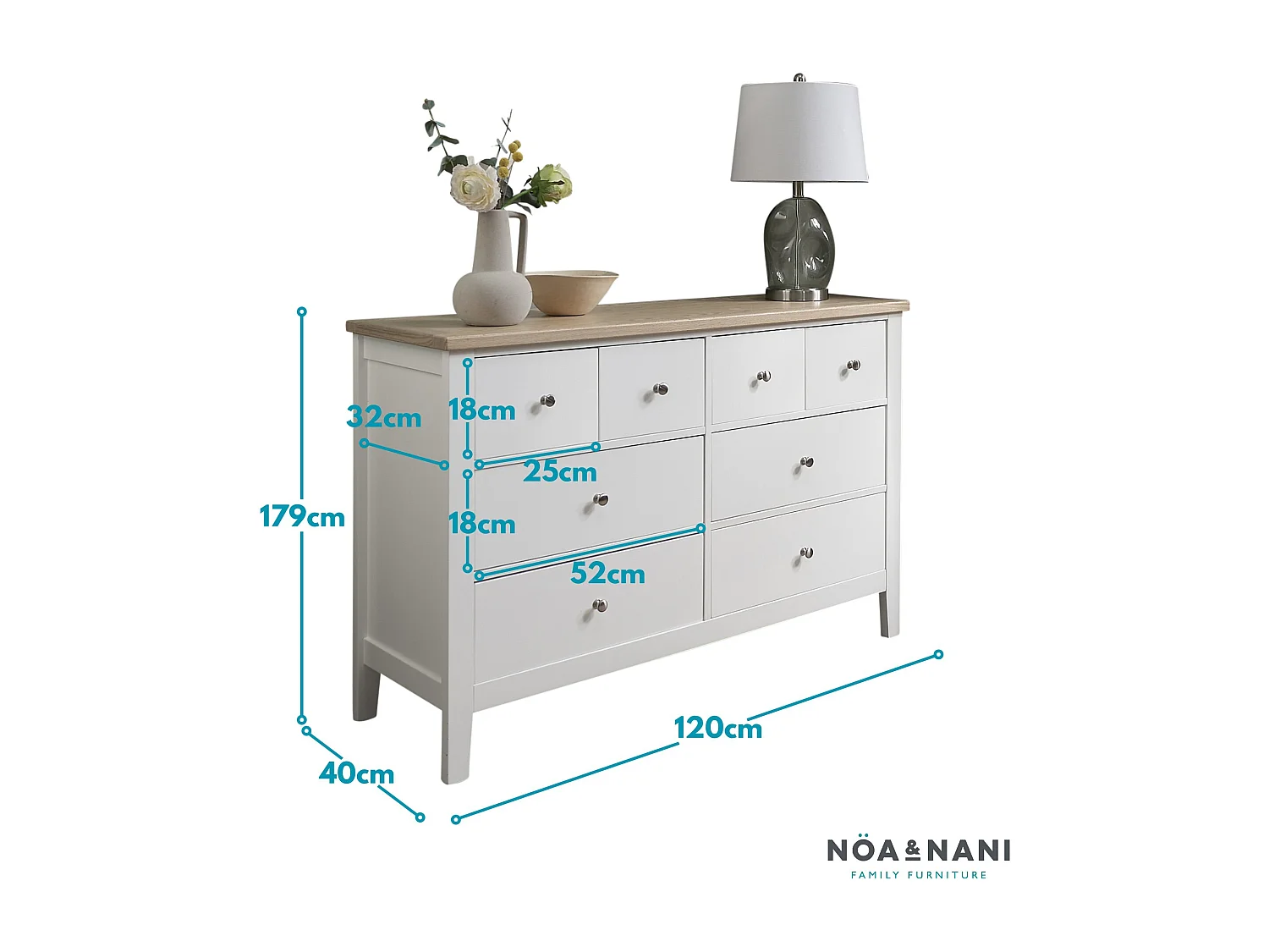 Leines 8 Drawer Chest of Drawers in White & Oak