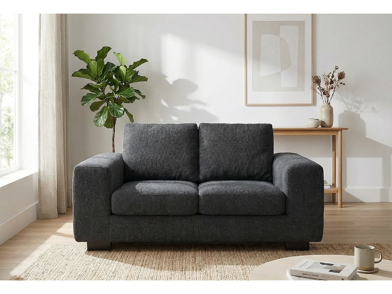Boston Basket Weave 2 Seater Sofa in Black