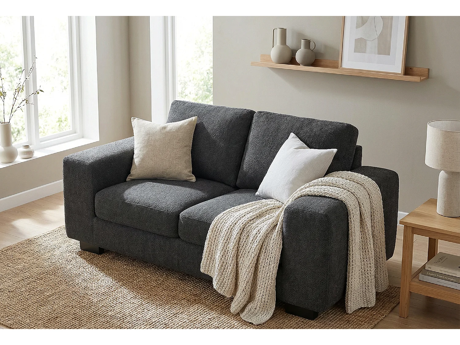 Boston Basket Weave 2 Seater Sofa in Black