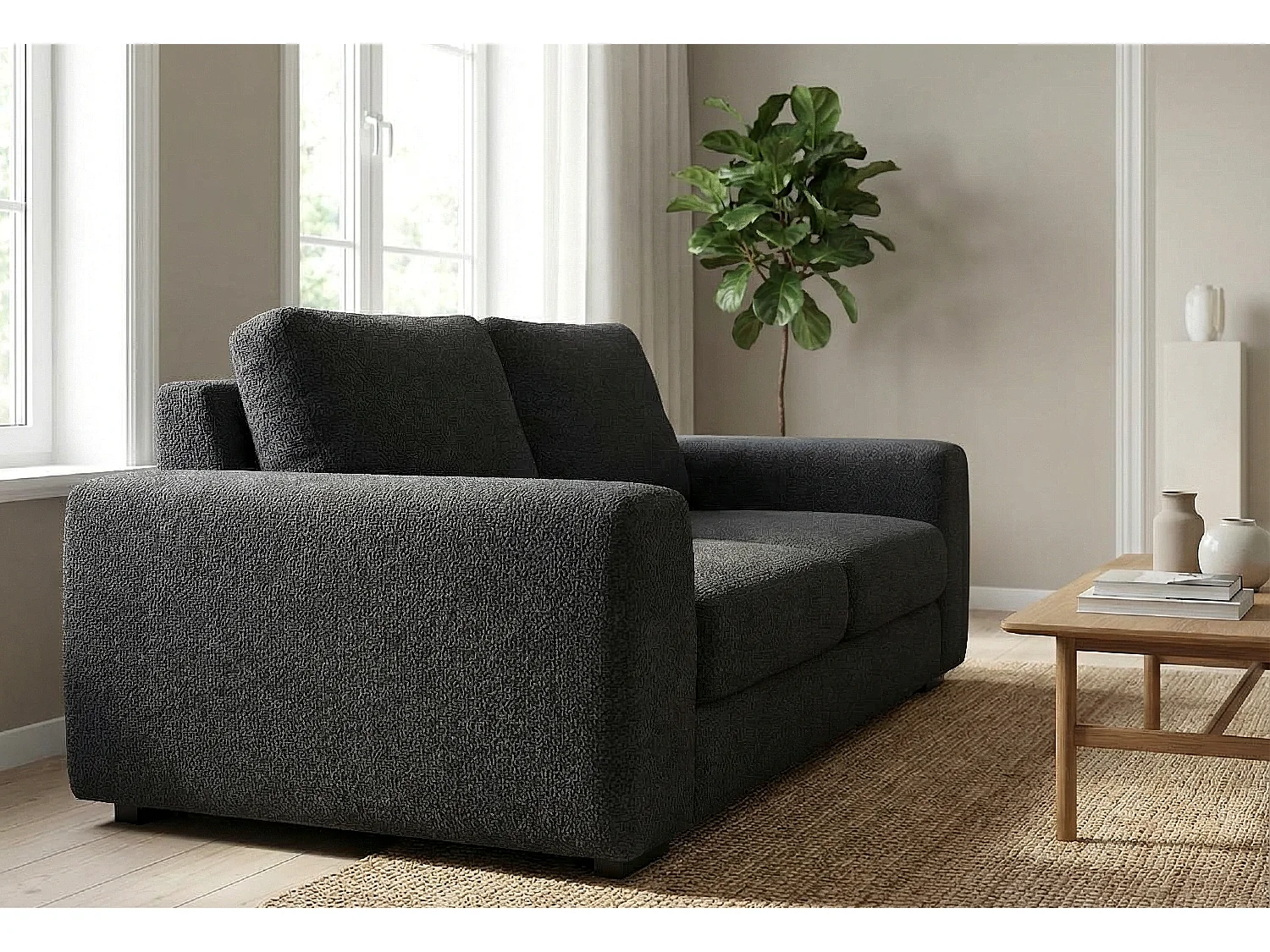 Boston Basket Weave 2 Seater Sofa in Black