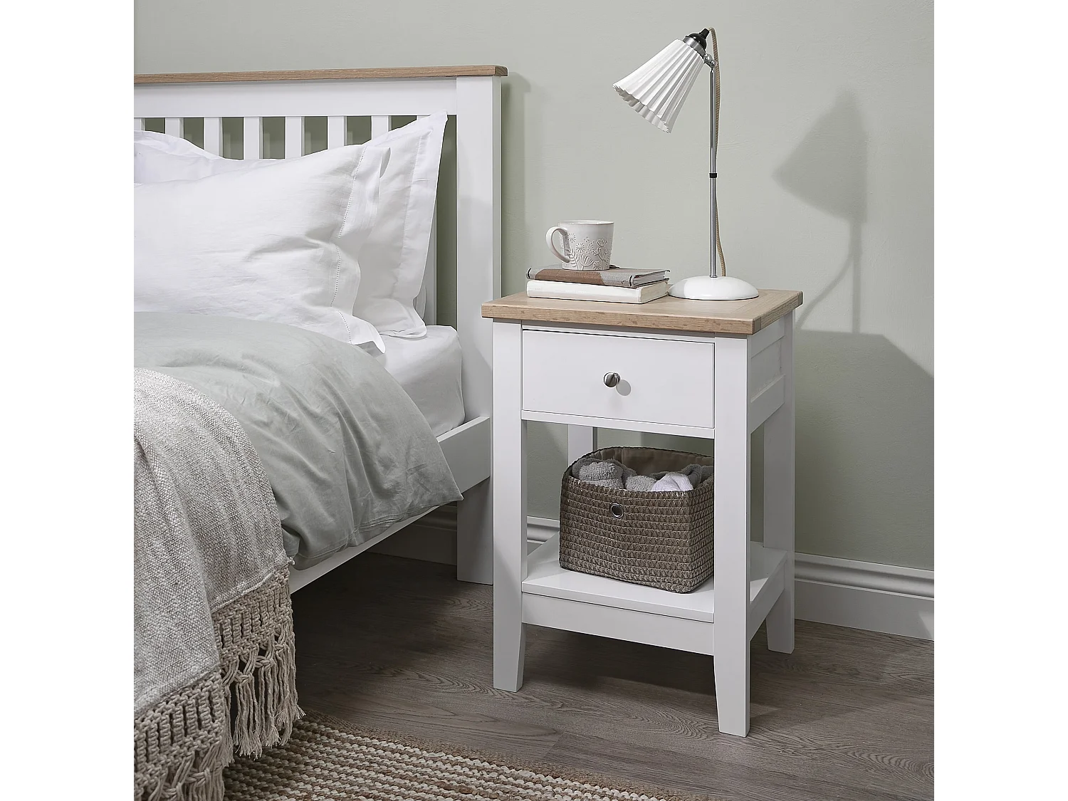 Noa & Nani Leines 1 Drawer Bedside Table in White & Oak