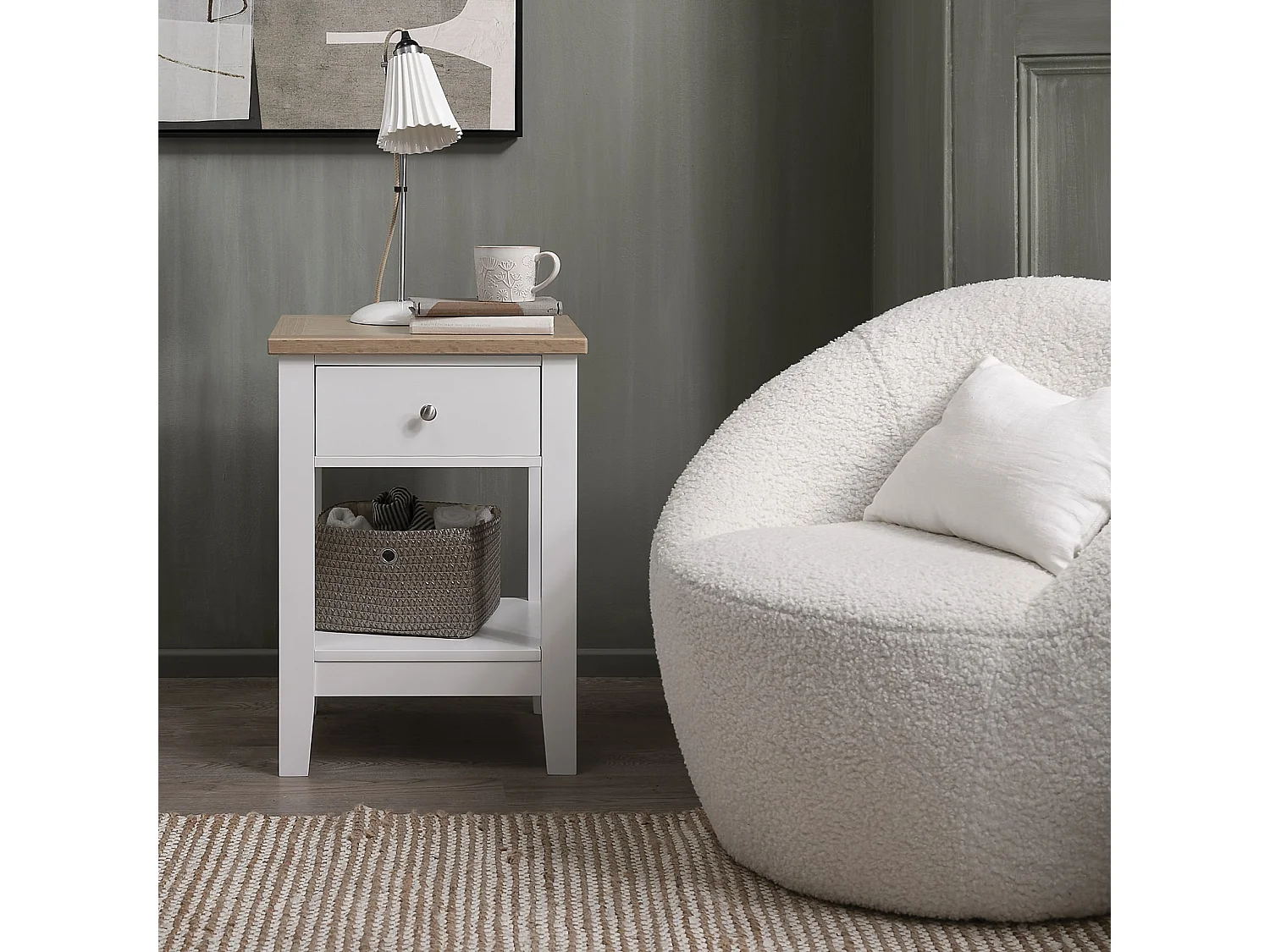 Noa & Nani Leines 1 Drawer Bedside Table in White & Oak