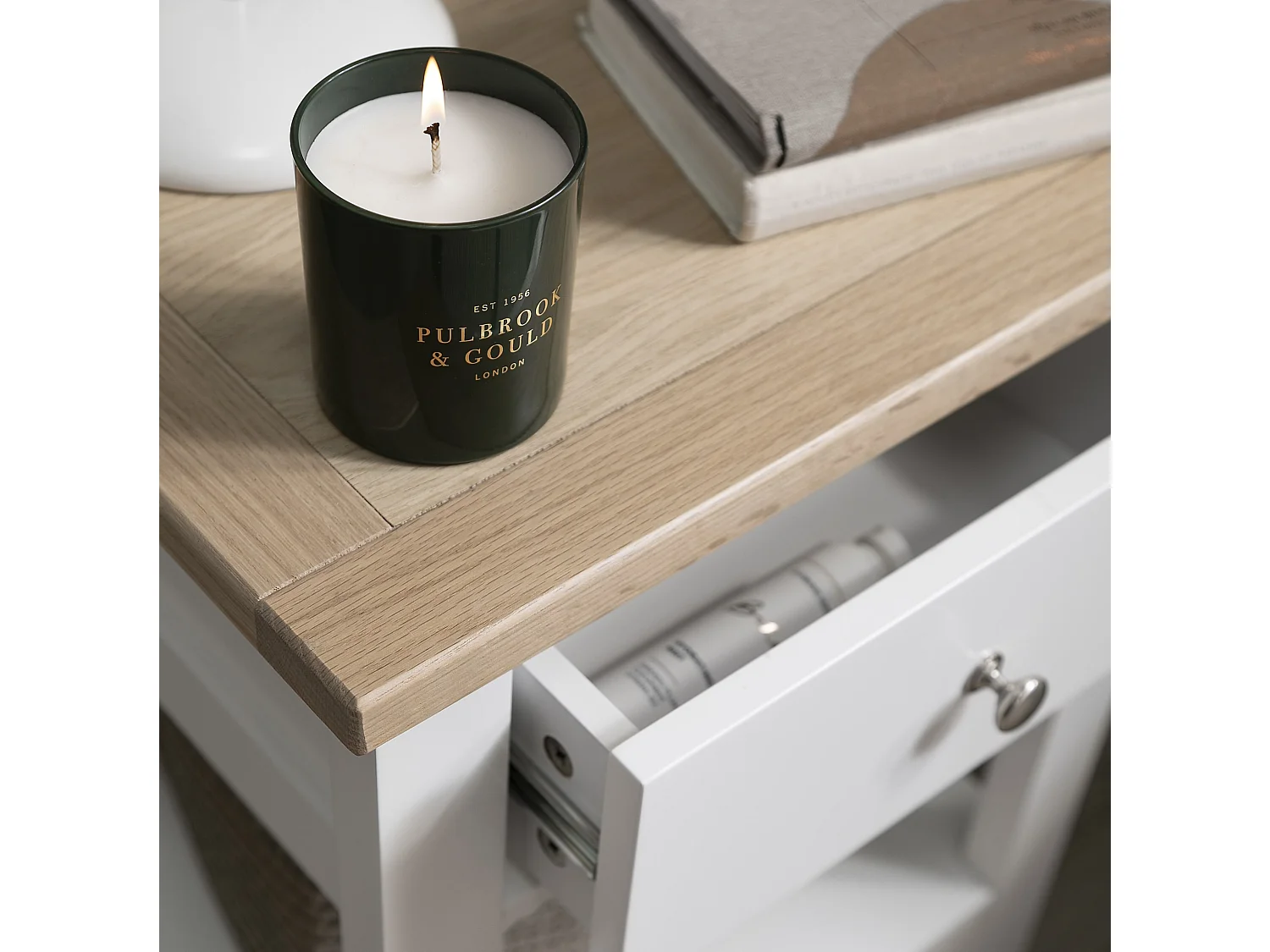 Noa & Nani Leines 1 Drawer Bedside Table in White & Oak