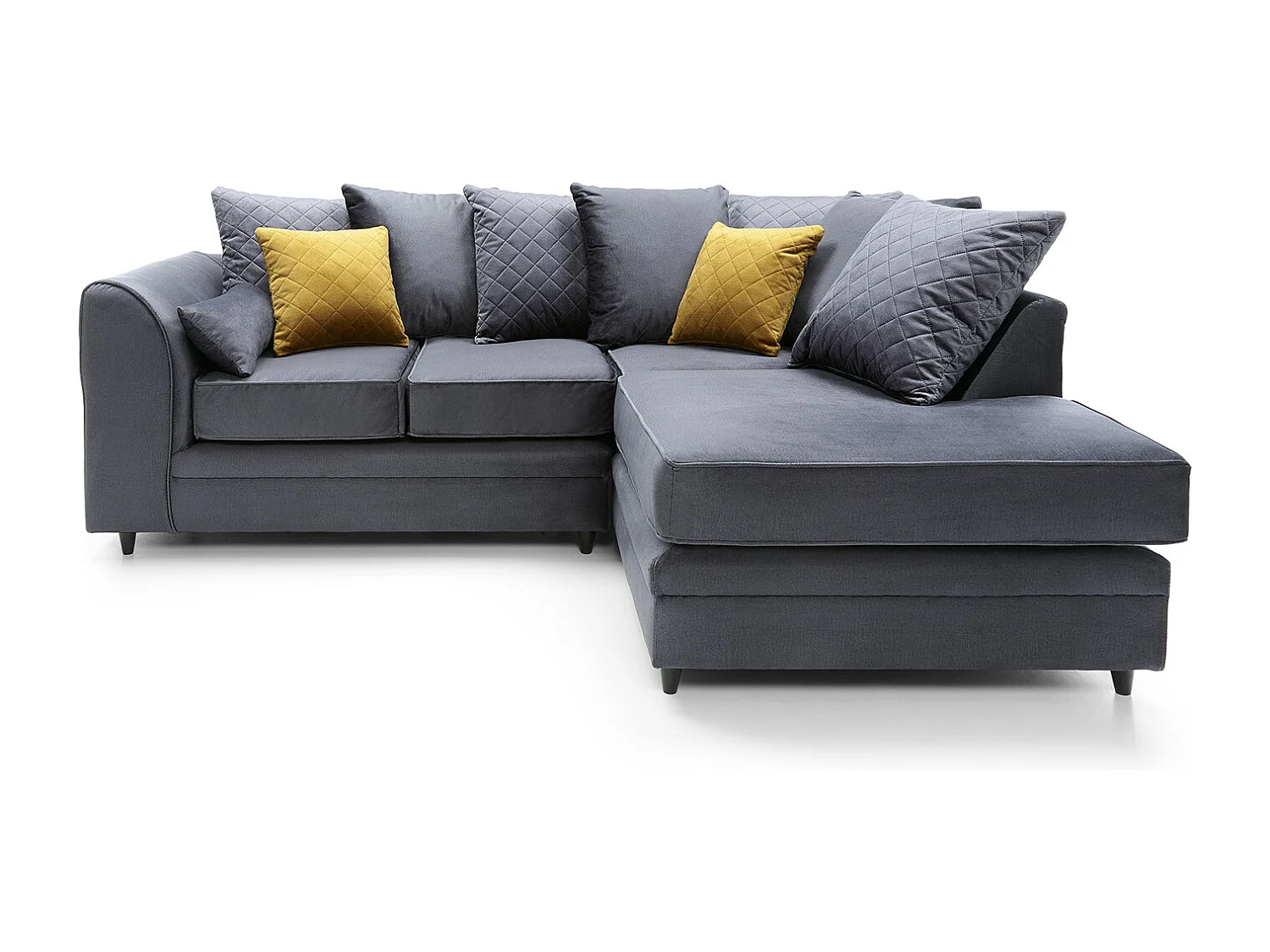 Chicago Velvet Right Facing Corner Sofa in Dark Grey