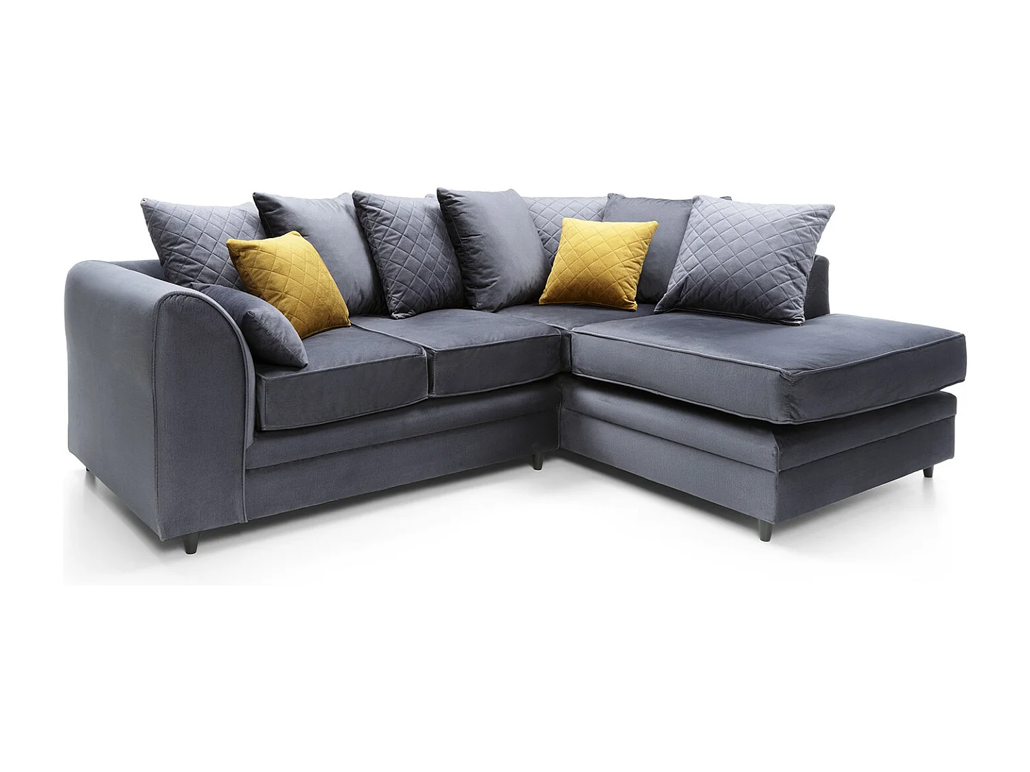 Chicago Velvet Right Facing Corner Sofa in Dark Grey