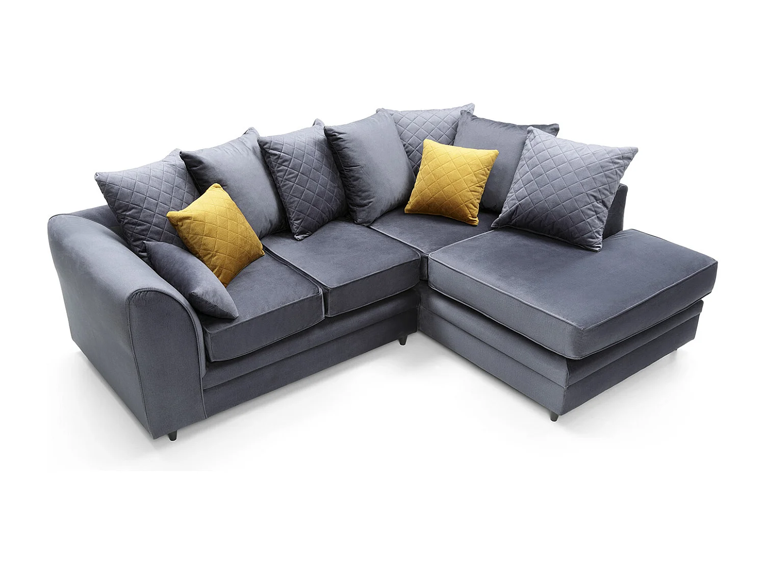 Chicago Velvet Right Facing Corner Sofa in Dark Grey