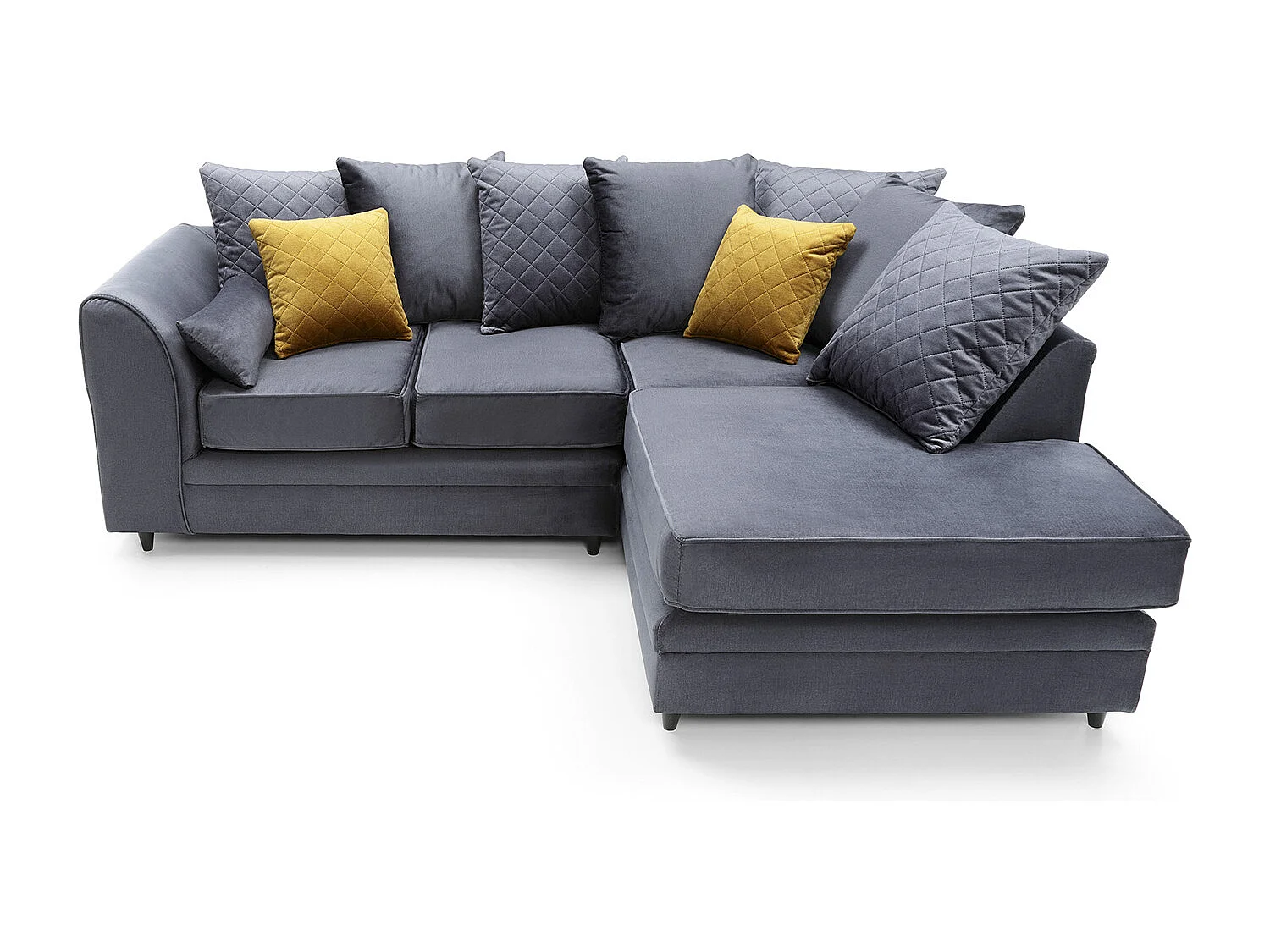 Chicago Velvet Right Facing Corner Sofa in Dark Grey