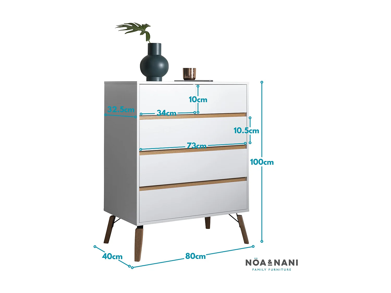 Noa & Nani Otto Chest of Drawers 3+2 Drawer in White