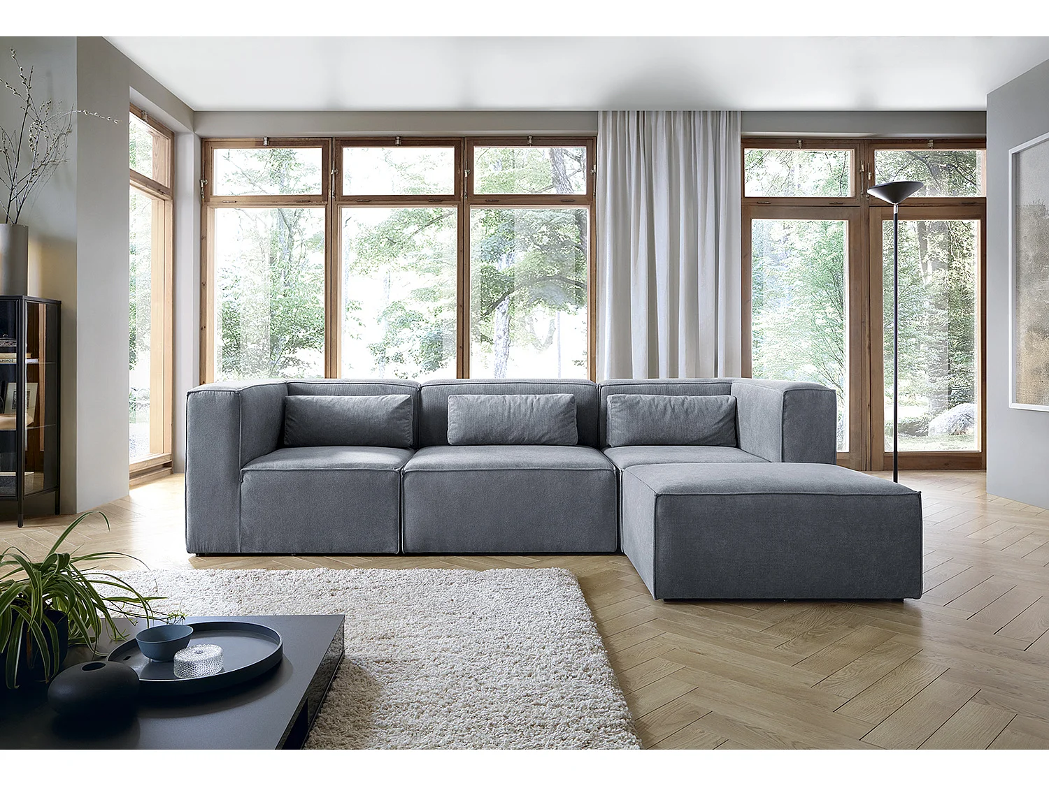 Doris Reversible Corner Sofa in Dark Grey with High-Density Foam