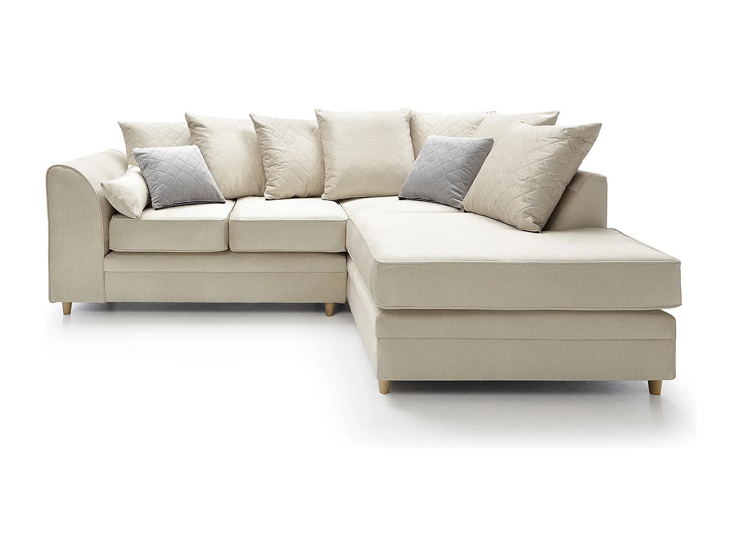 Chicago Velvet Right Facing Corner Sofa in Cream