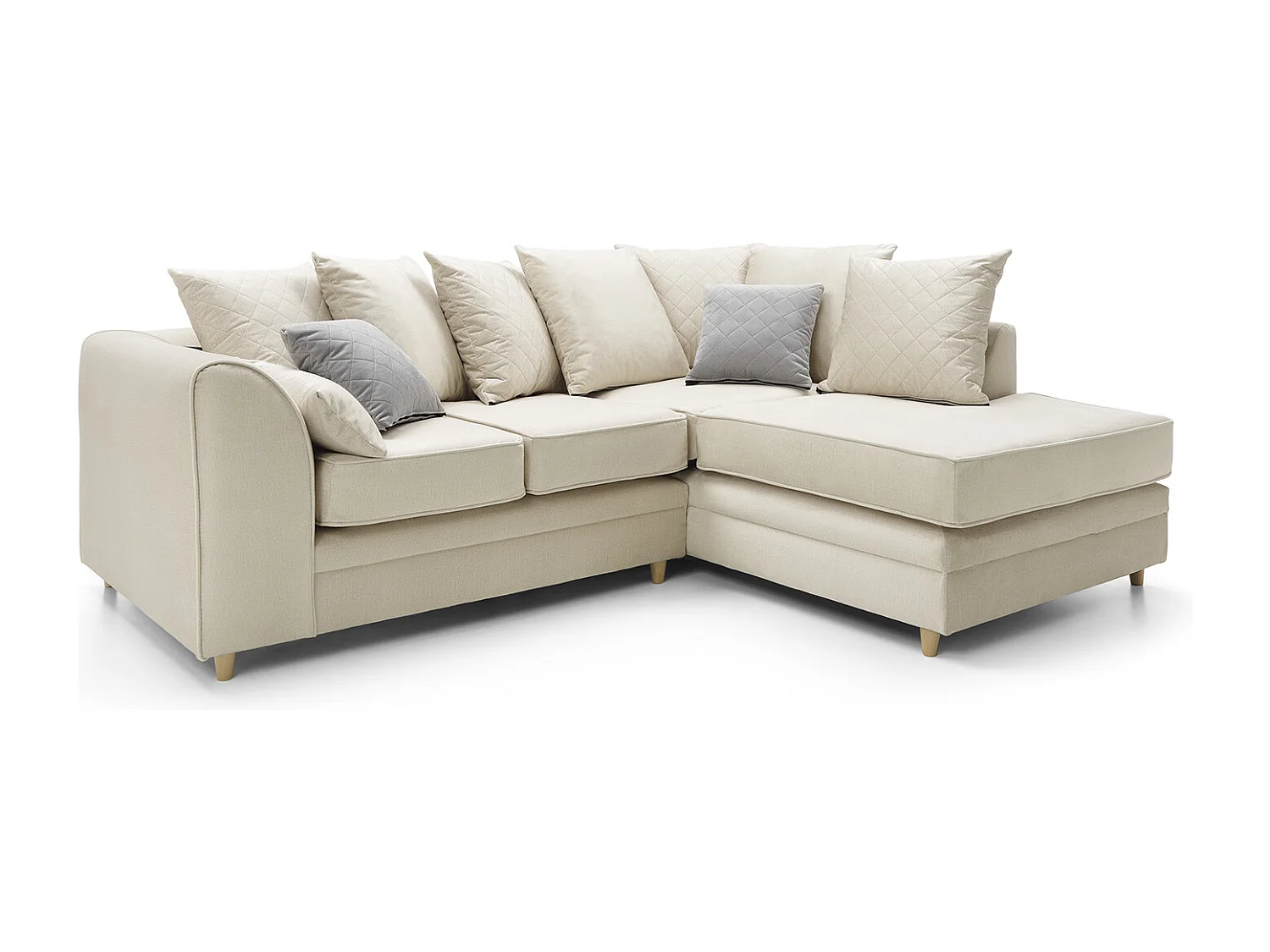 Chicago Velvet Right Facing Corner Sofa in Cream