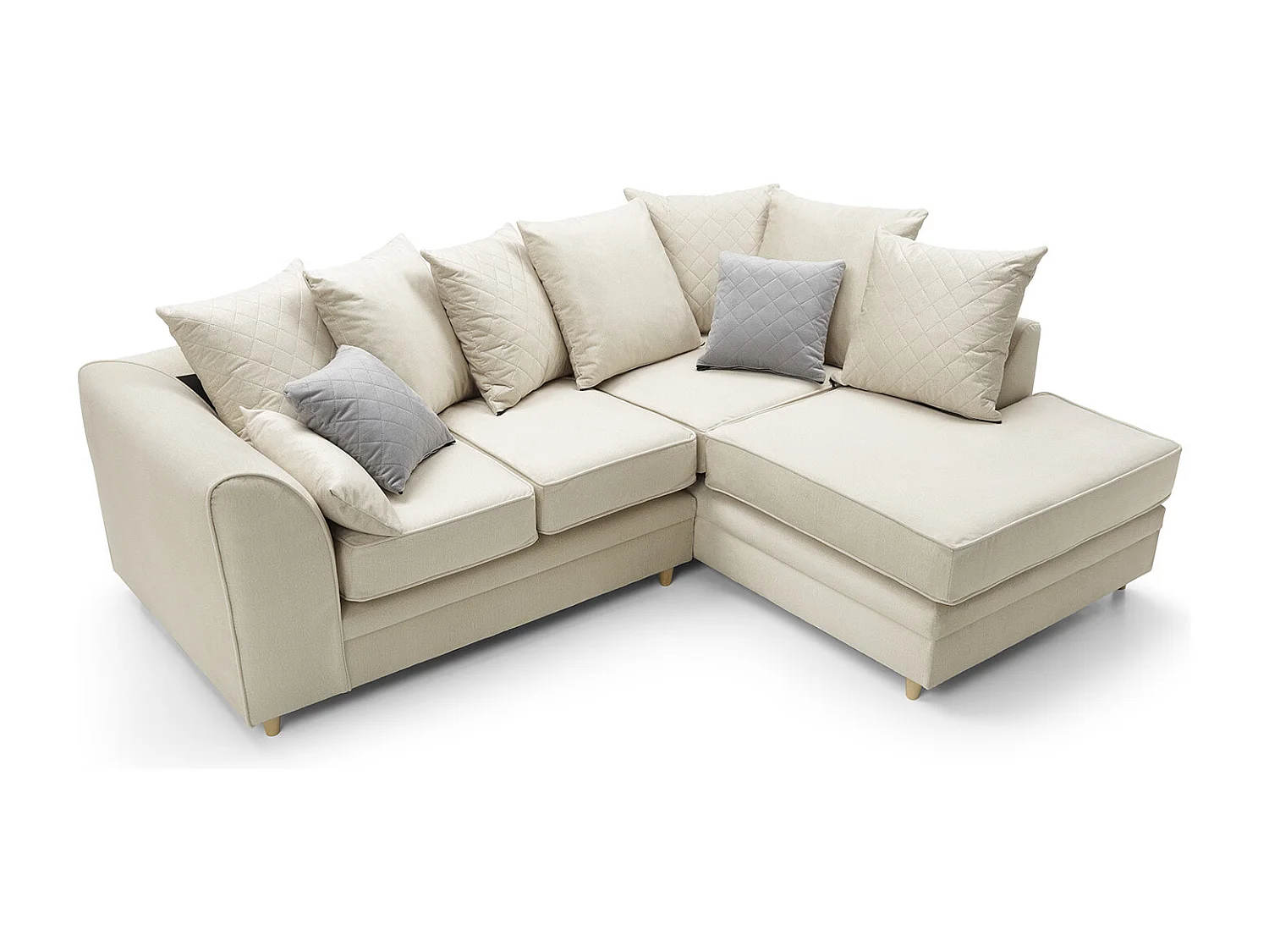 Chicago Velvet Right Facing Corner Sofa in Cream
