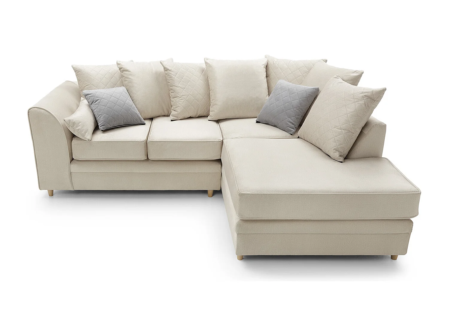 Chicago Velvet Right Facing Corner Sofa in Cream
