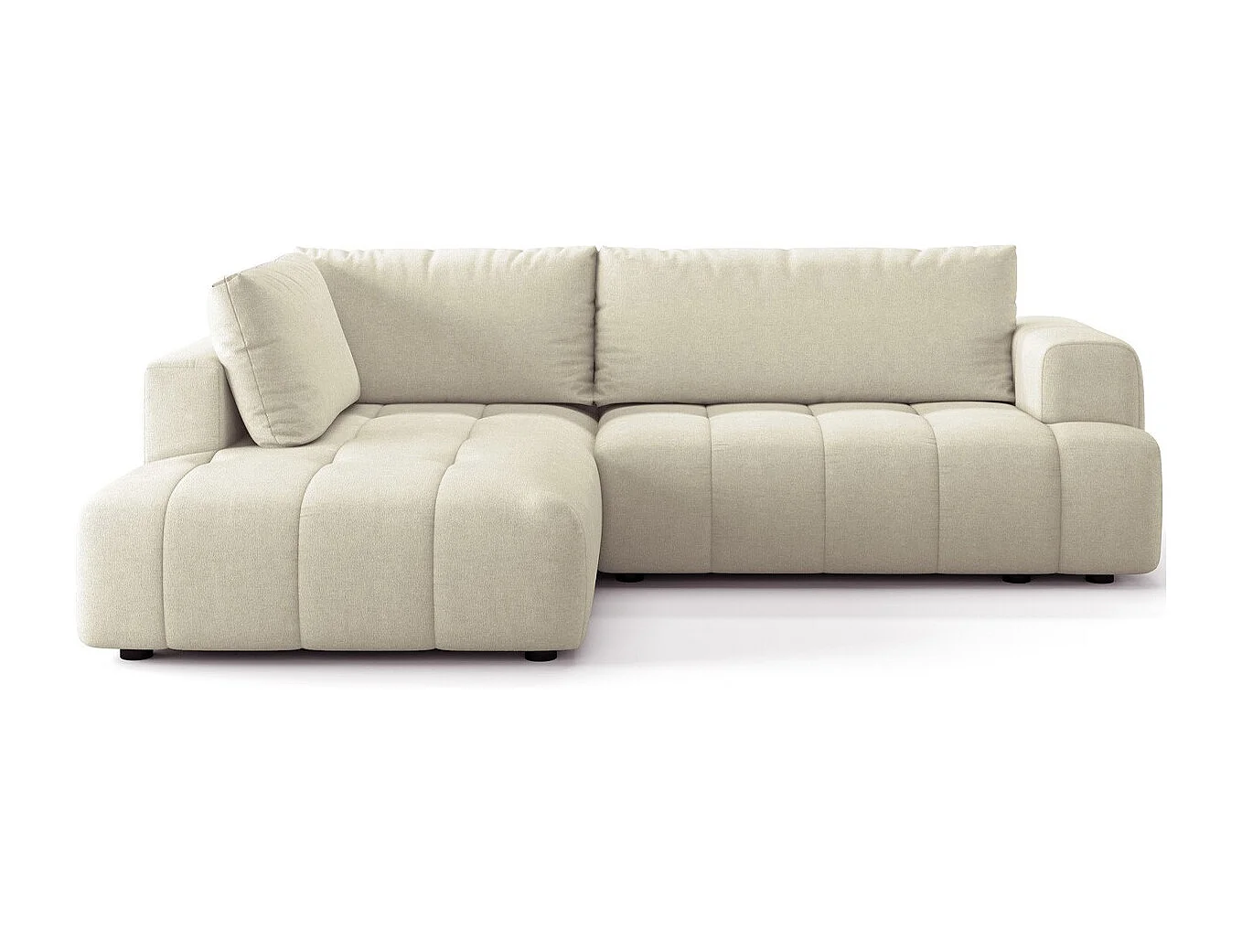 Canapé d'angle à gauche convertible 4 places en tissu chenille beige - ouverture rapide - Brera
