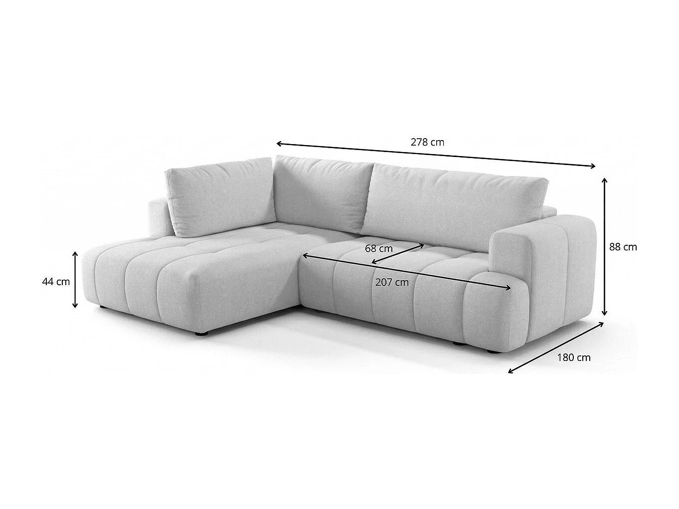 Canapé d'angle à gauche convertible 4 places en tissu chenille beige - ouverture rapide - Brera