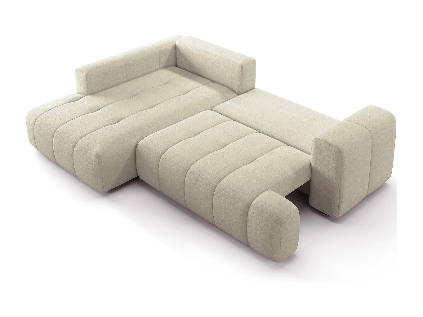 Canapé d'angle à gauche convertible 4 places en tissu chenille beige - ouverture rapide - Brera