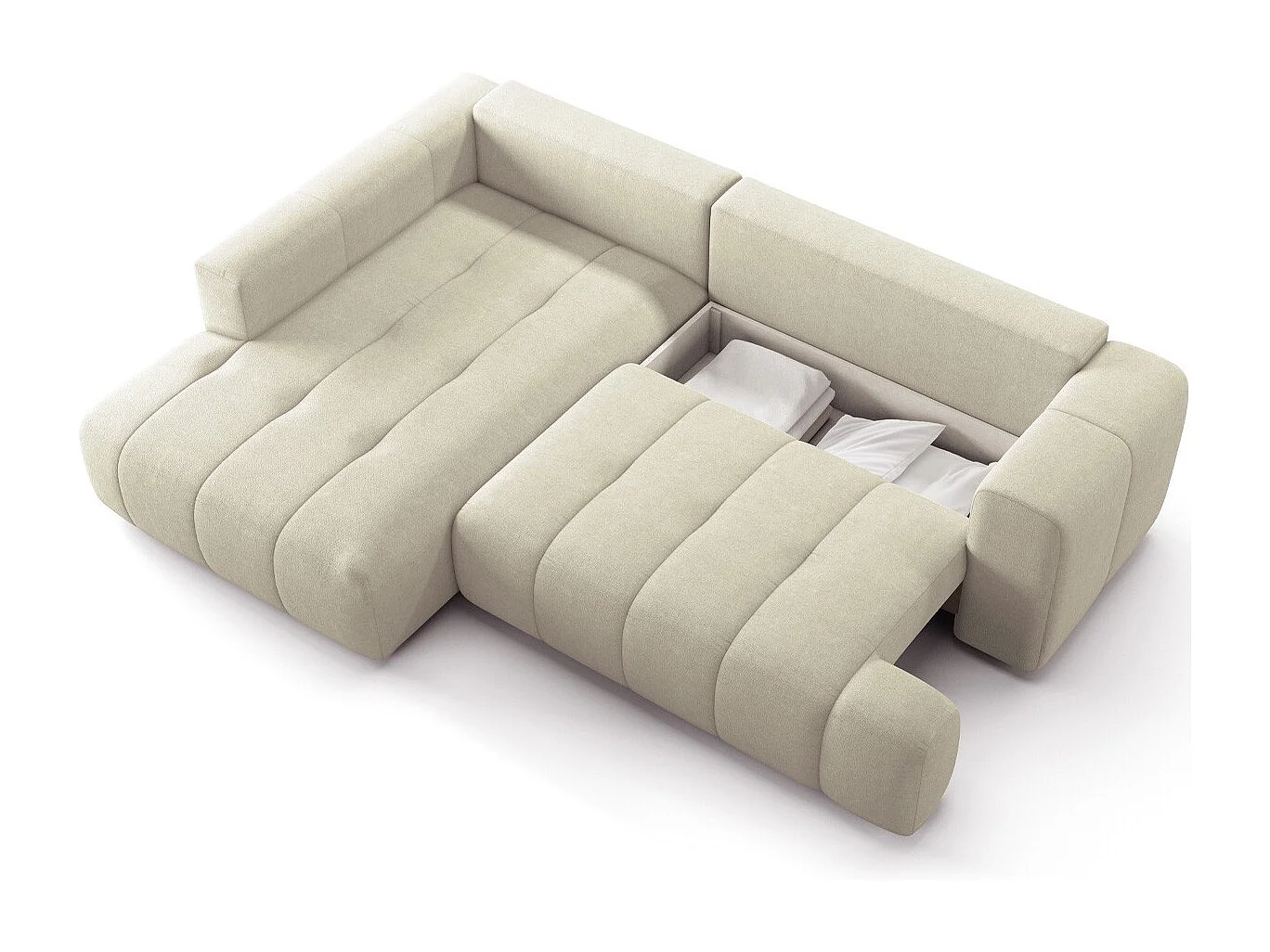 Canapé d'angle à gauche convertible 4 places en tissu chenille beige - ouverture rapide - Brera