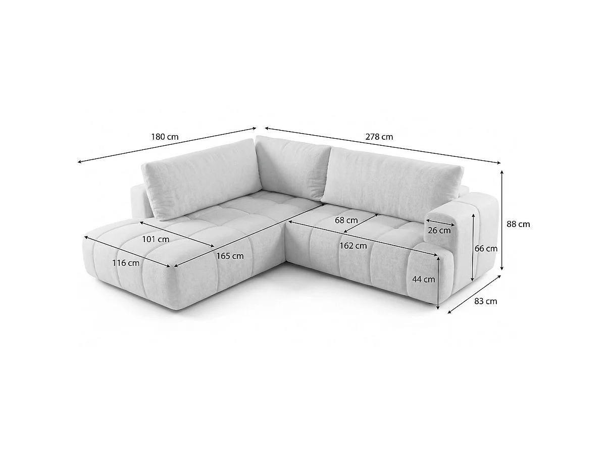 Canapé d'angle gauche convertible express 4 places en tissu chenille beige BRERA