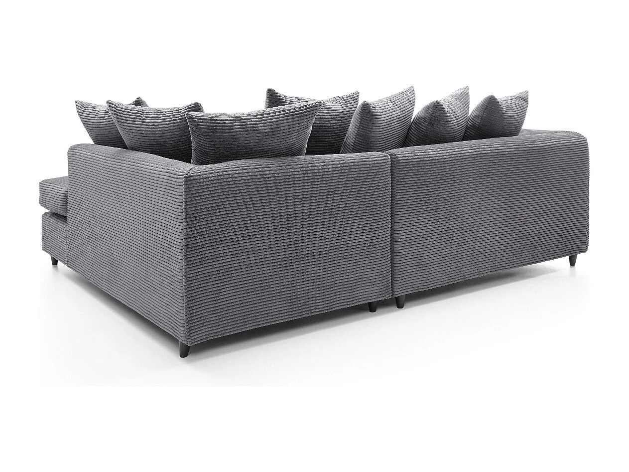 Jumbo Cord Fabric Corner Sofa with Scatter Cushions Right Facing Grey