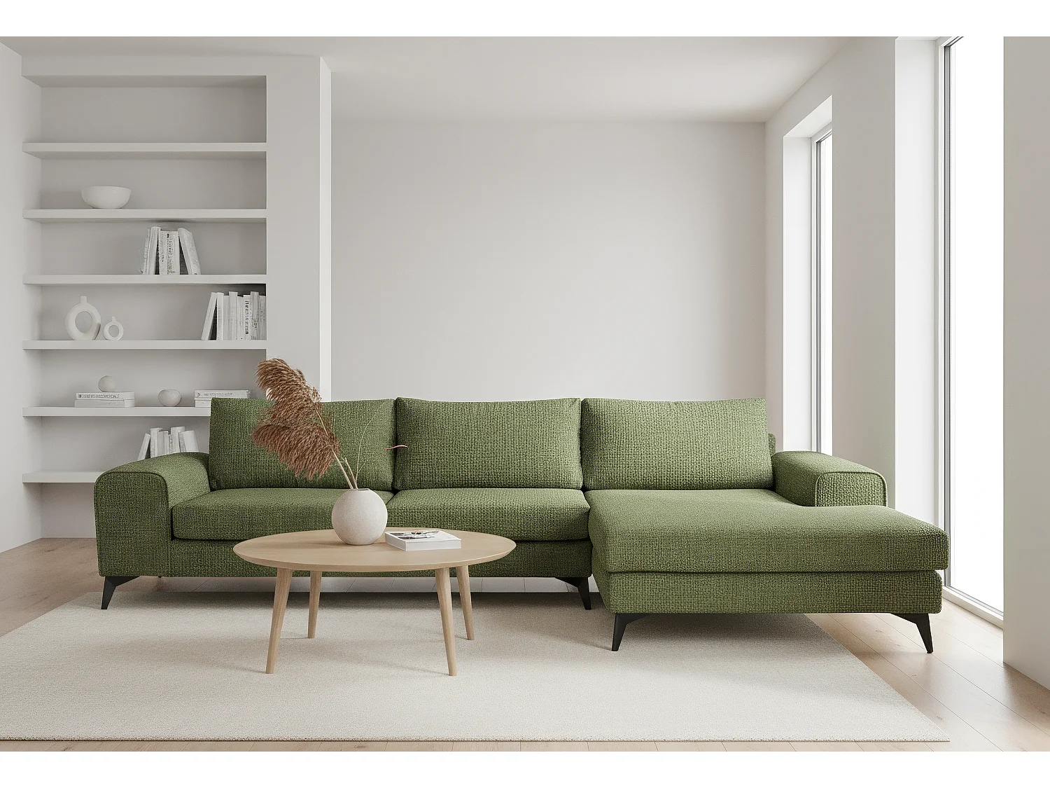 Venice Basket Weave Corner Sofa Right Facing in Forest Green
