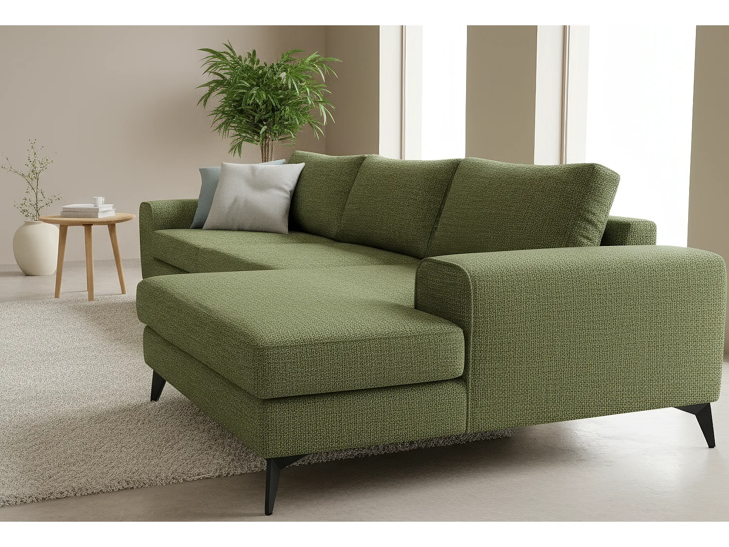 Venice Basket Weave Corner Sofa Right Facing in Forest Green