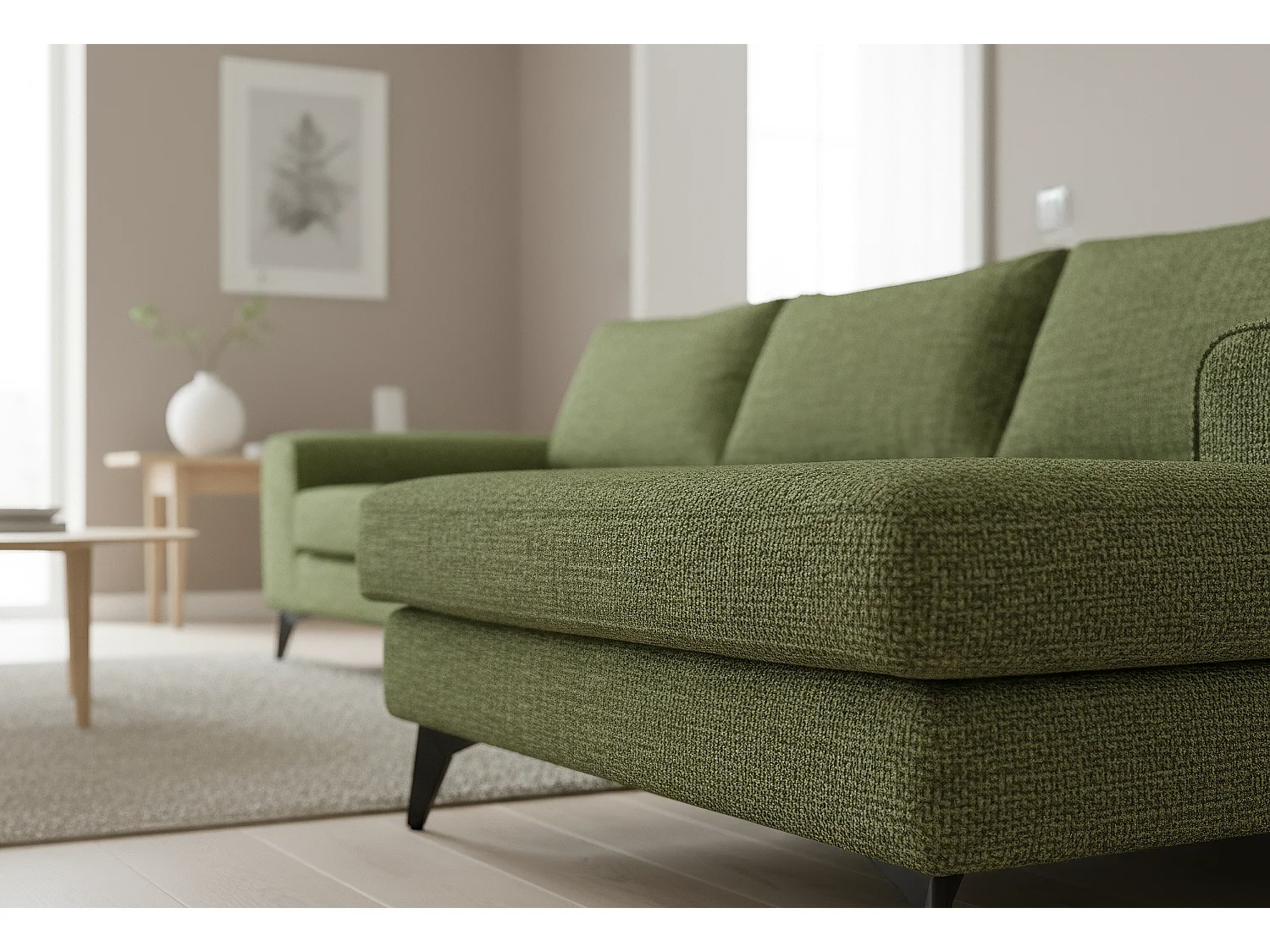 Venice Basket Weave Corner Sofa Right Facing in Forest Green