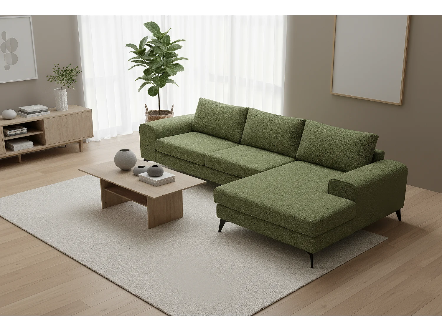 Venice Basket Weave Corner Sofa Right Facing in Forest Green