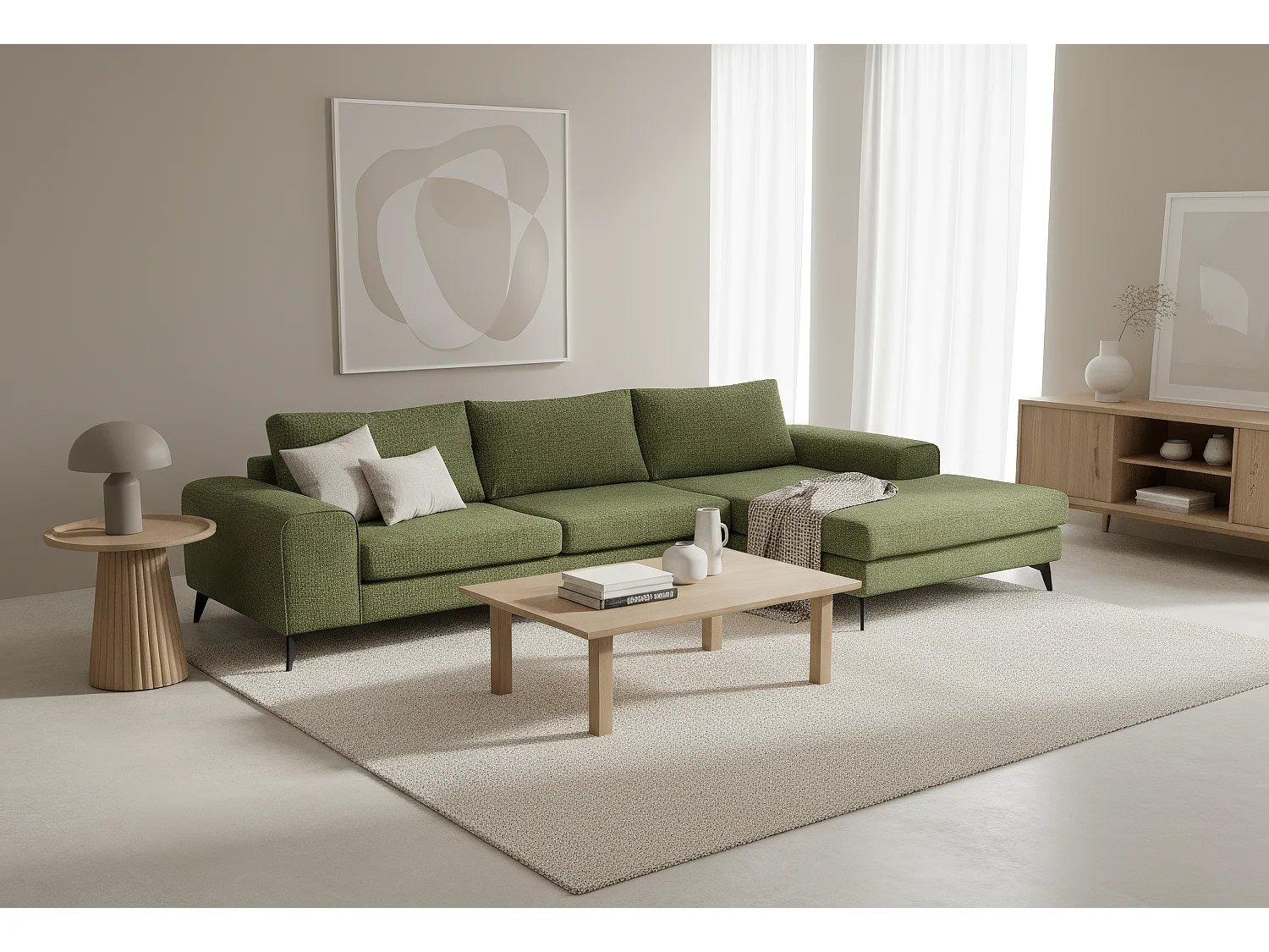 Venice Basket Weave Corner Sofa Right Facing in Forest Green