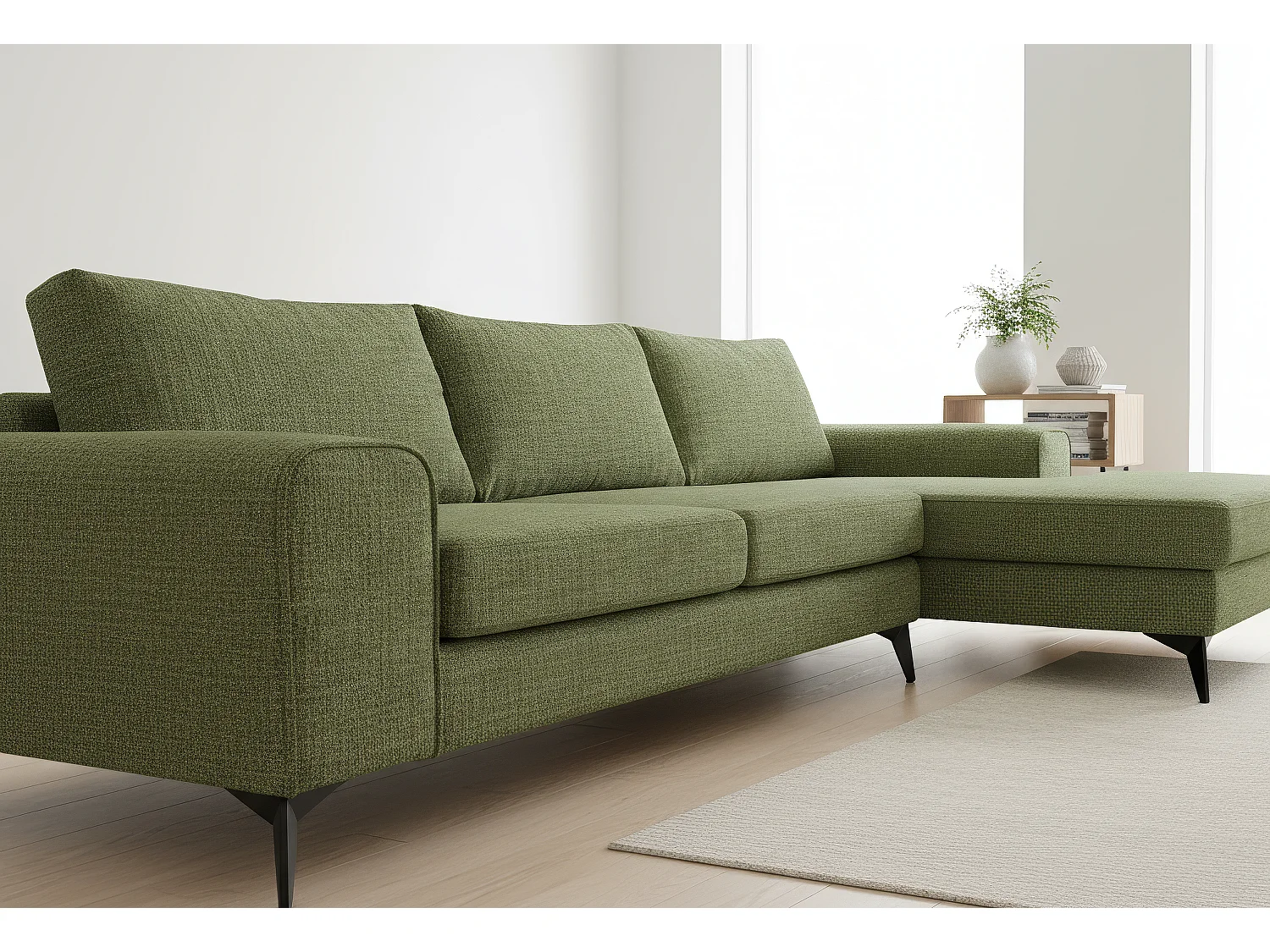 Venice Basket Weave Corner Sofa Right Facing in Forest Green