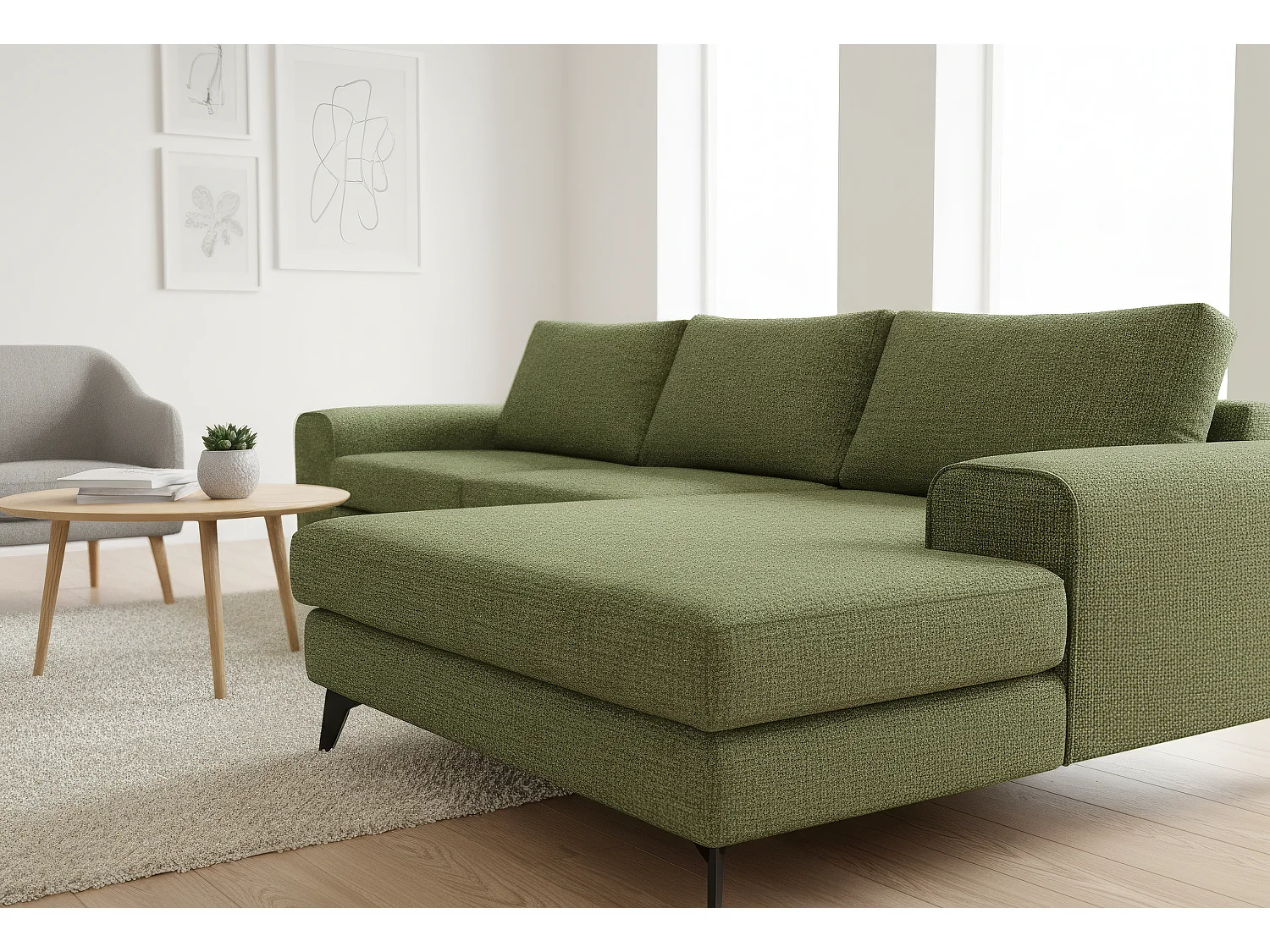 Venice Basket Weave Corner Sofa Right Facing in Forest Green