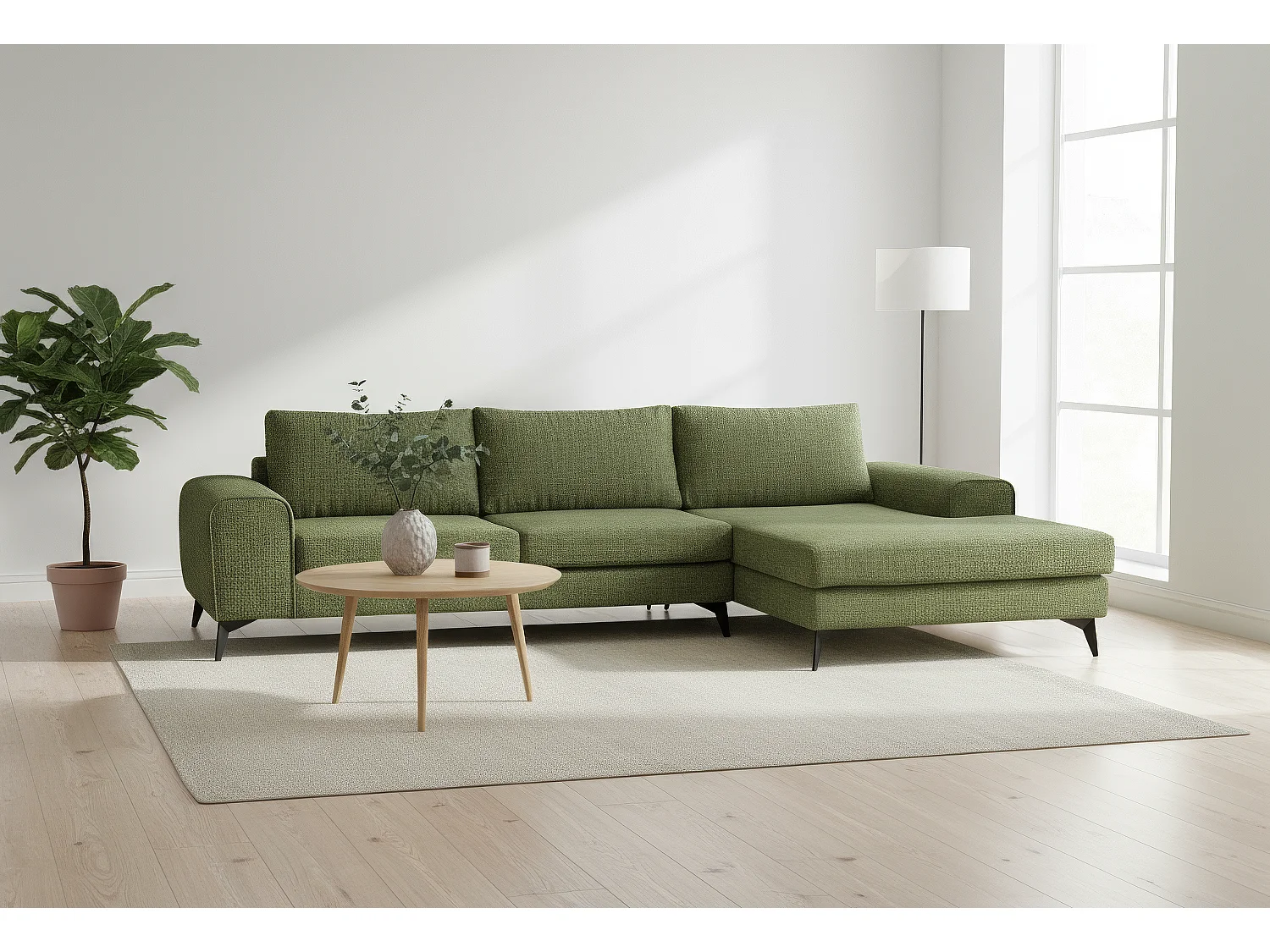 Venice Basket Weave Corner Sofa Right Facing in Forest Green