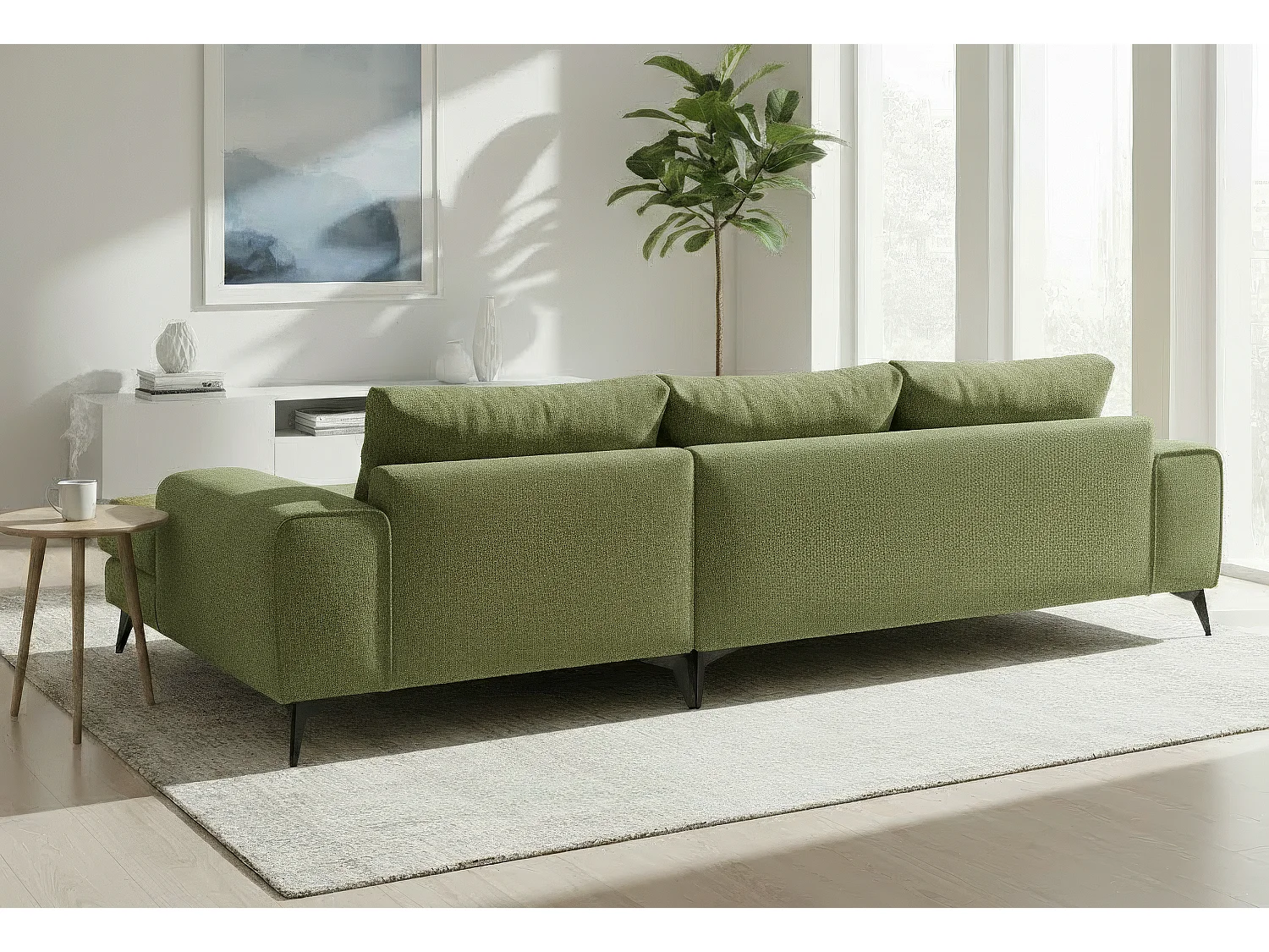 Venice Basket Weave Corner Sofa Right Facing in Forest Green