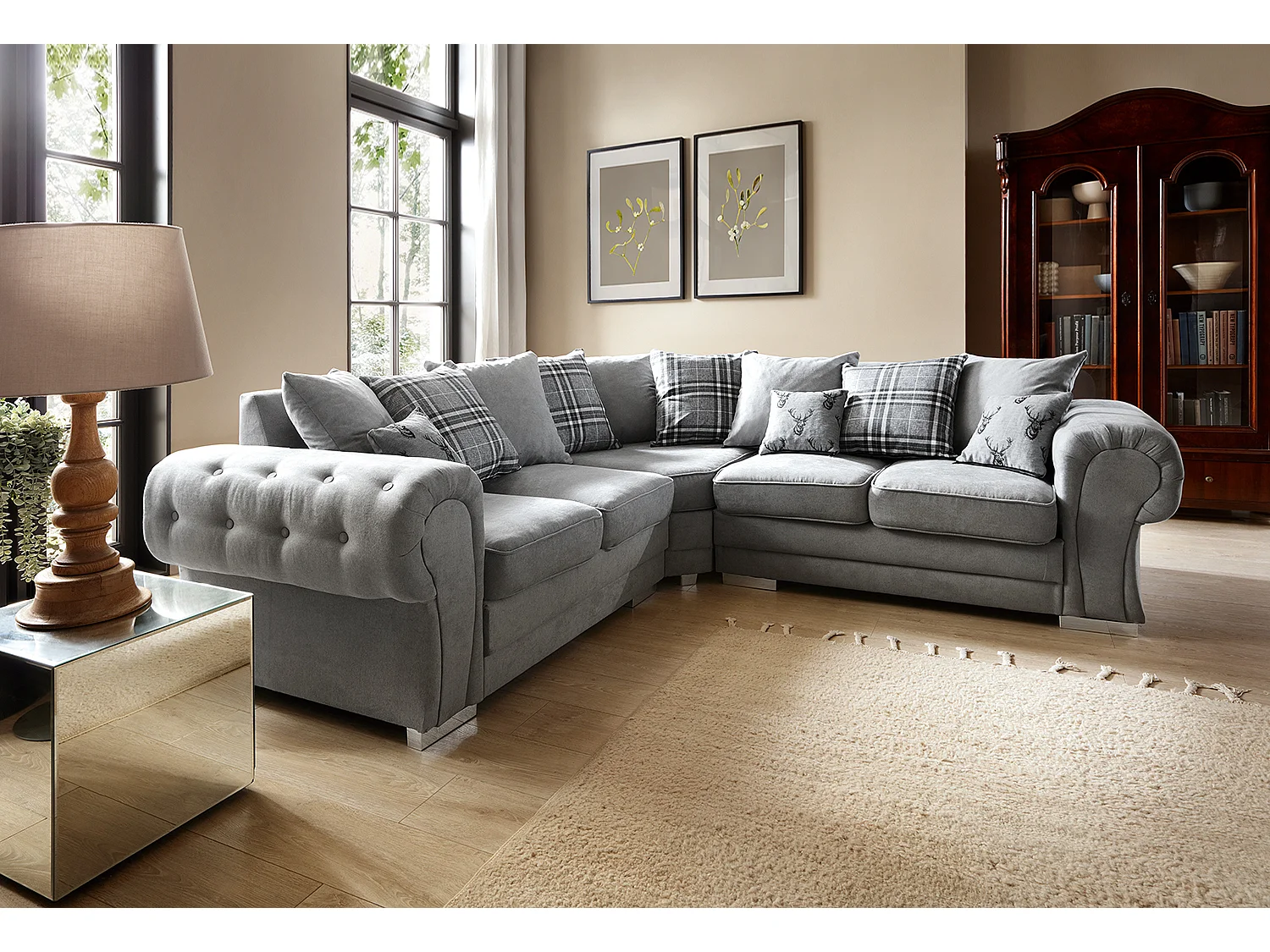 Verona Corner Sofa in Light Grey Linen Fabric