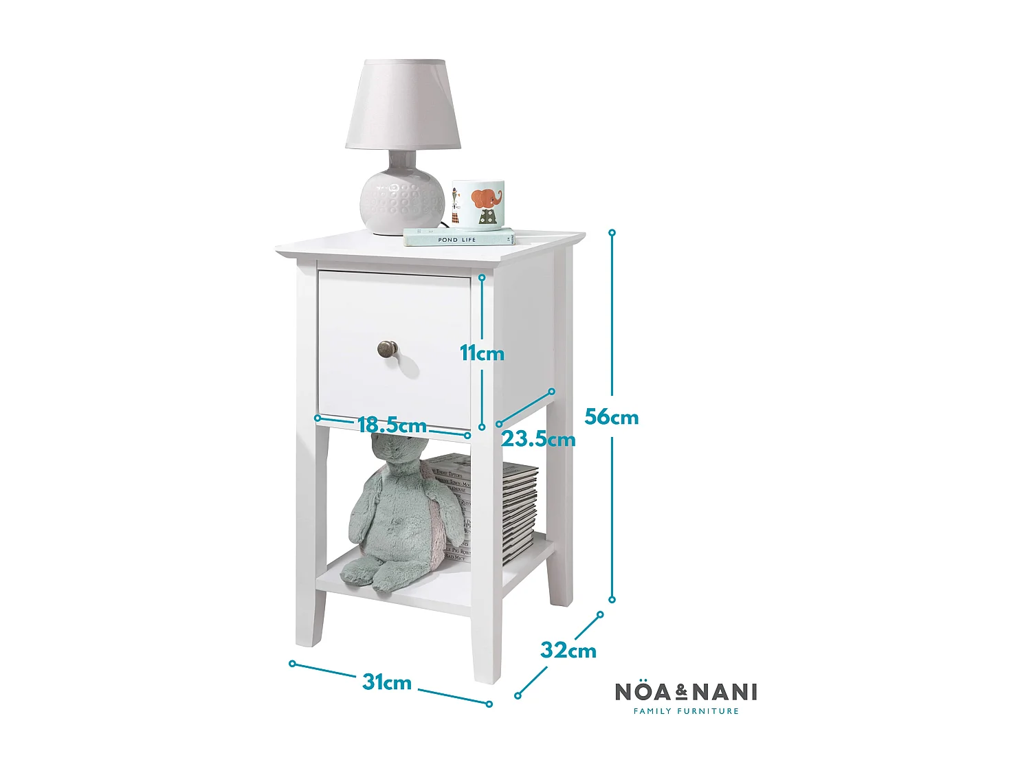Noa & Nani Asora Bedside Table with Drawer in White