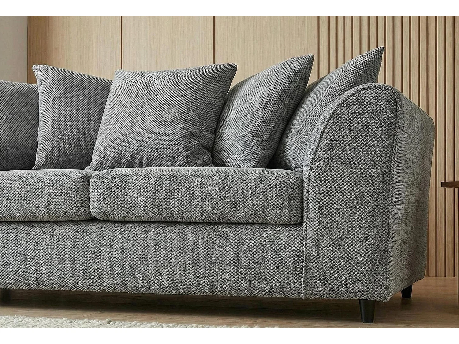 Jumbo Grid-Textured Fabric Corner Sofa with Scatter Cushions Left Facing Light Grey