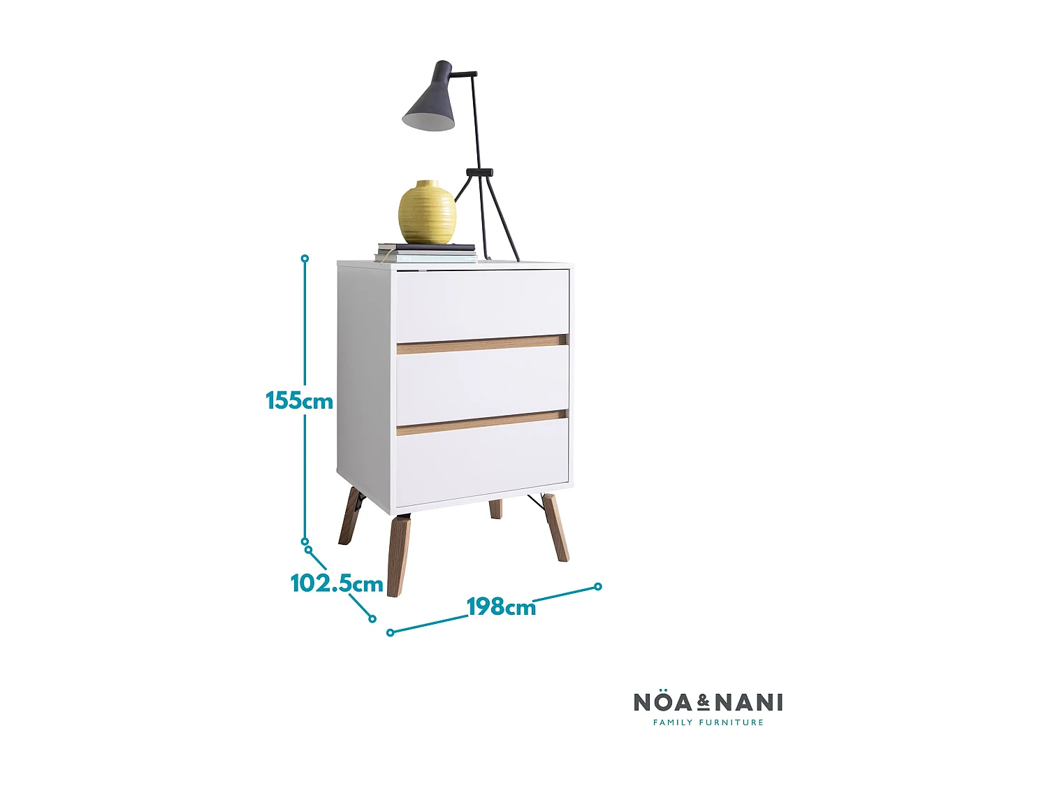 Noa & Nani Otto Chest of Drawers Tall 3 Drawer in White