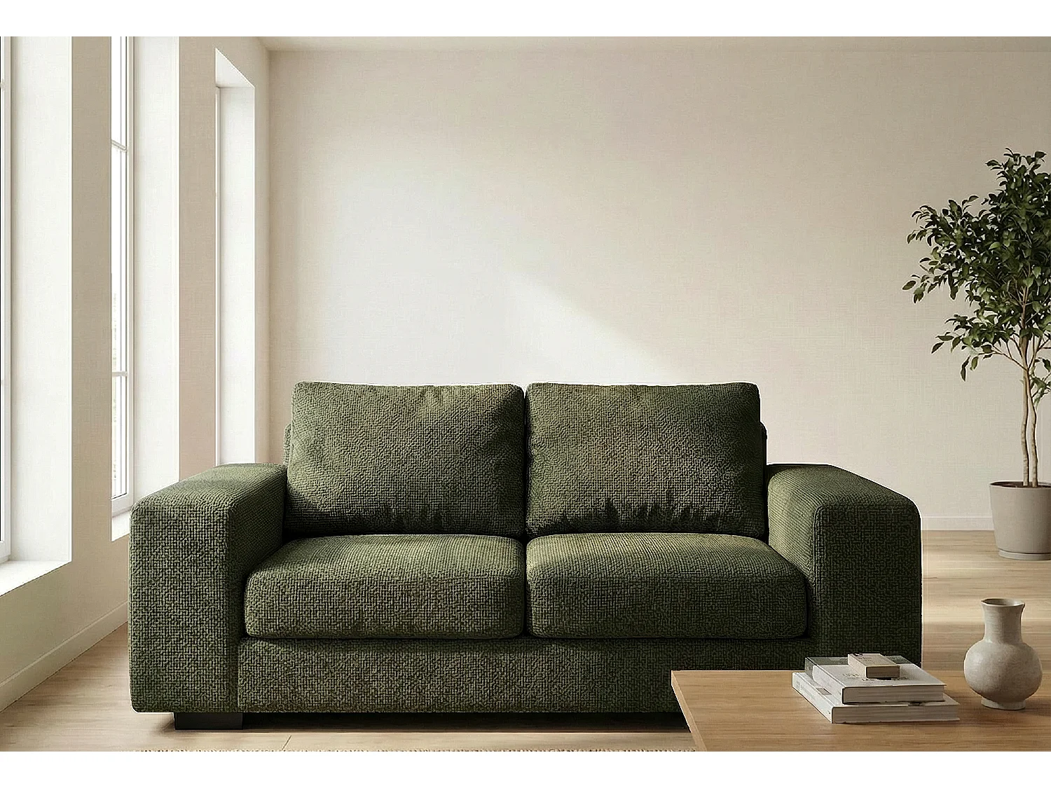 Boston Basket Weave 2 Seater Sofa in Forest Green
