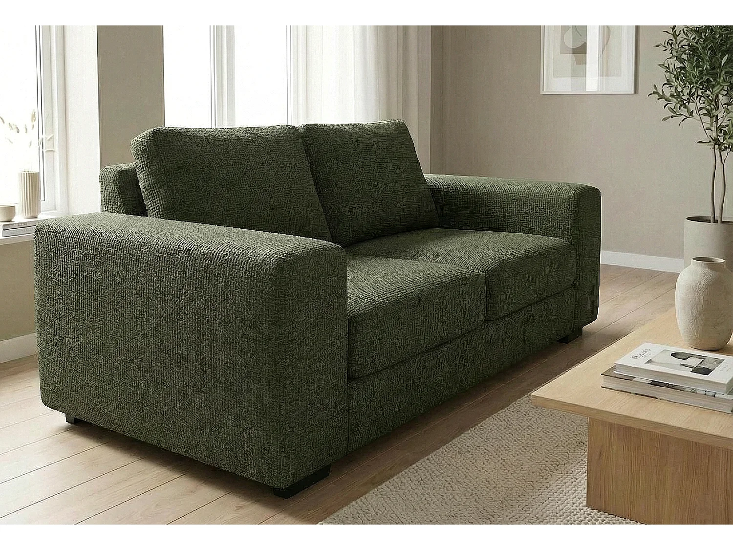Boston Basket Weave 2 Seater Sofa in Forest Green