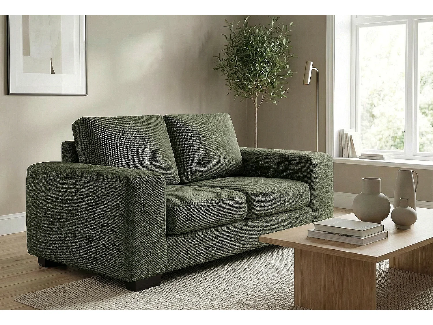 Boston Basket Weave 2 Seater Sofa in Forest Green