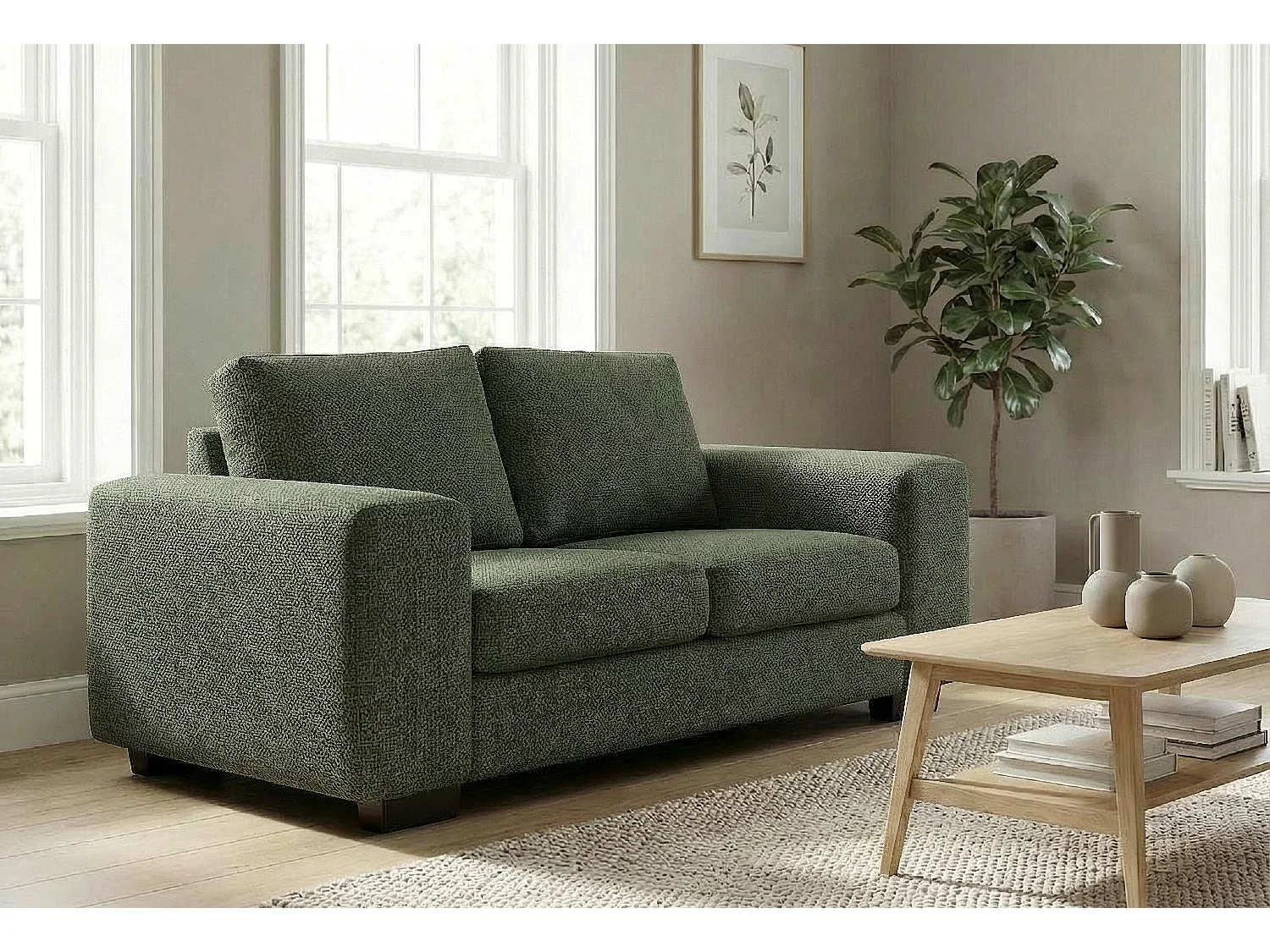 Boston Basket Weave 2 Seater Sofa in Forest Green