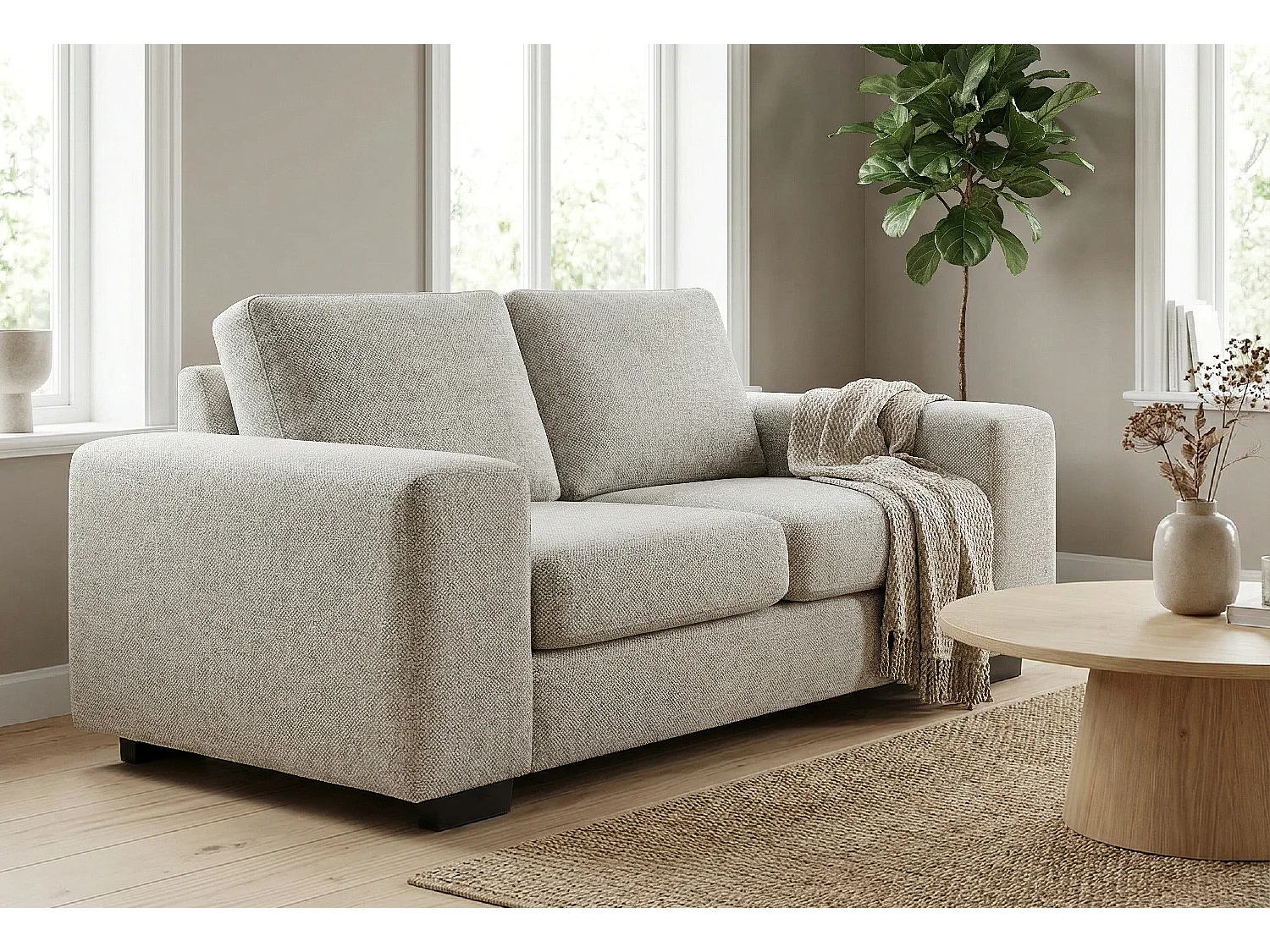 Boston Basket Weave 2 Seater Sofa in Light Grey