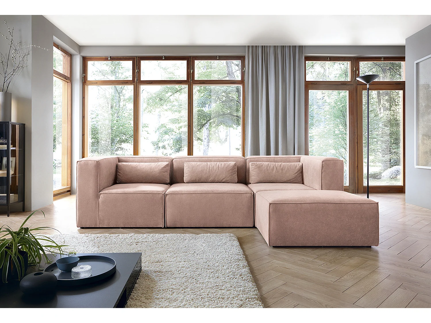Doris Reversible Corner Sofa in Pink with High-Density Foam